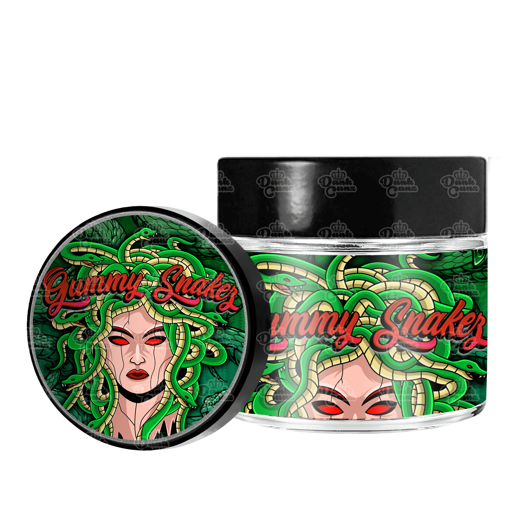 Gummy Snakes 3.5g/60ml Glass Jars - Labelled - DC Packaging Custom Cannabis Packaging