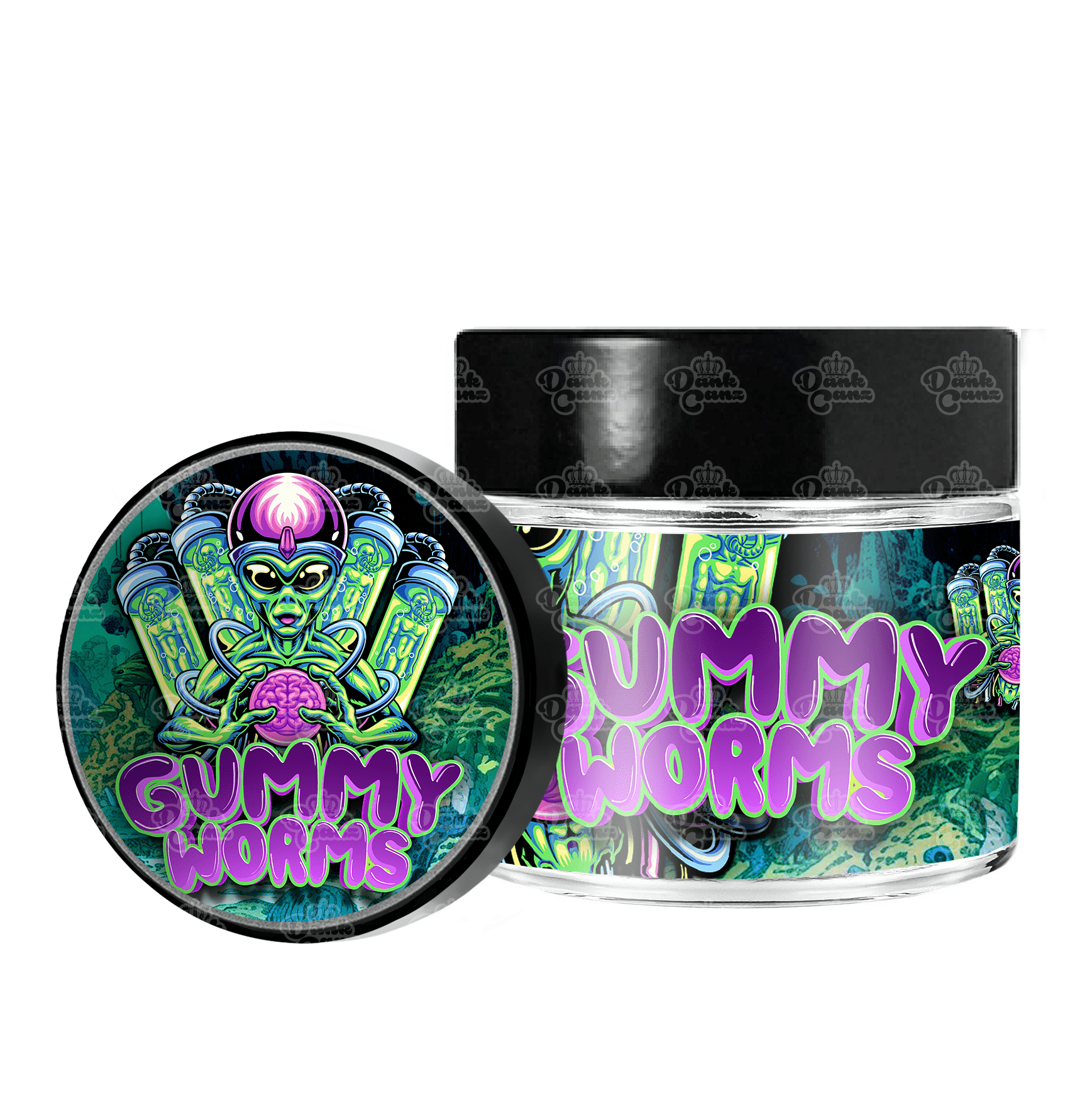 Gummy Worms 3.5g/60ml Glass Jars - Labelled - DC Packaging Custom Cannabis Packaging