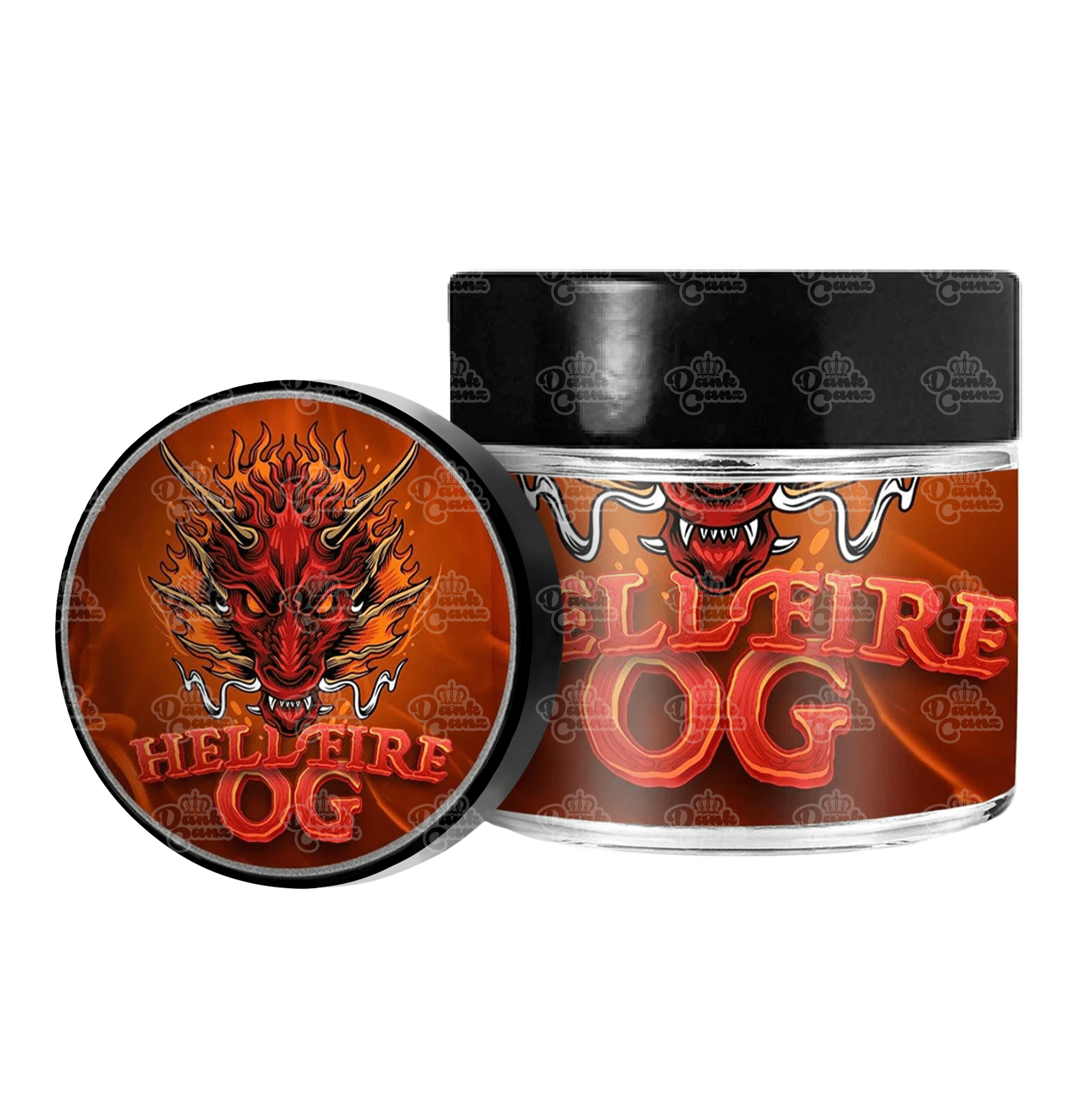 Hellfire OG 3.5g/60ml Glass Jars - Labelled - DC Packaging Custom Cannabis Packaging