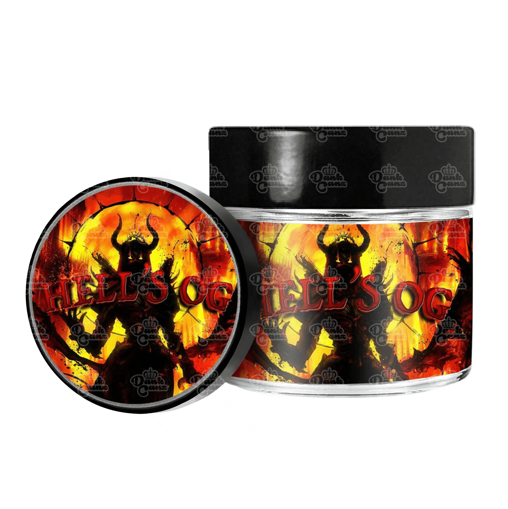 Hells OG 3.5g/60ml Glass Jars - Labelled - DC Packaging Custom Cannabis Packaging