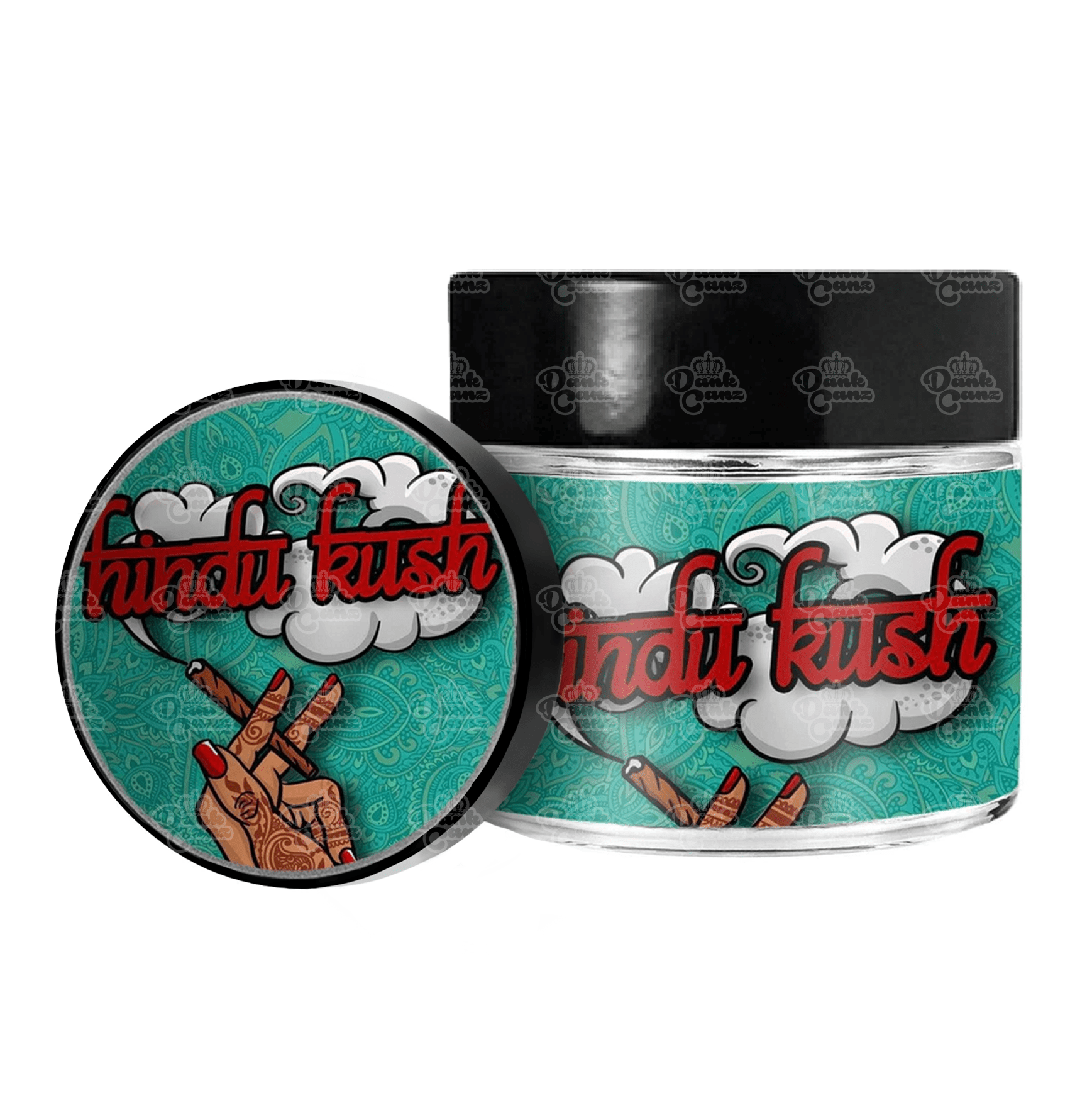 Hindu Kush 3.5g/60ml Glass Jars - Labelled - DC Packaging Custom Cannabis Packaging
