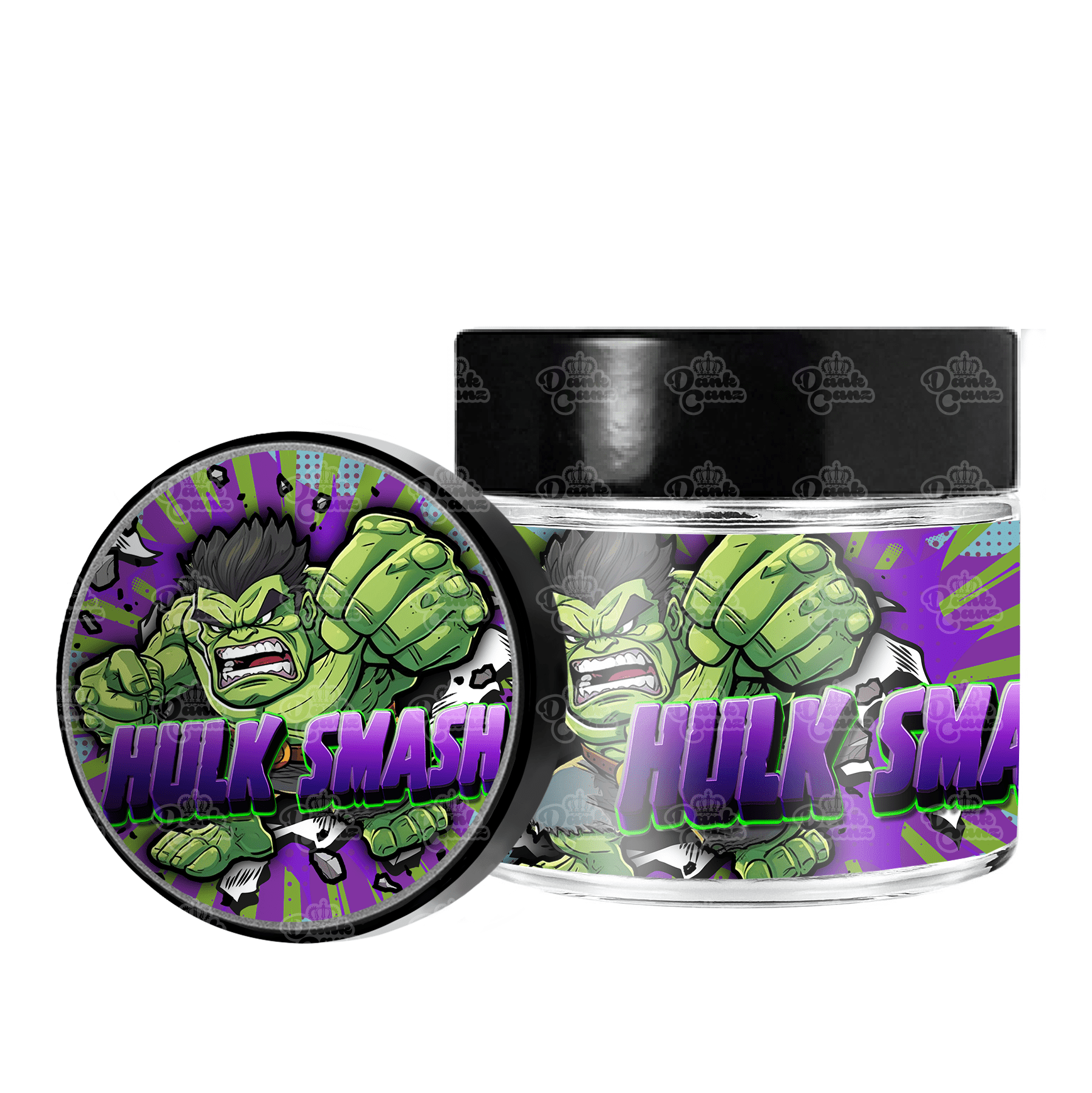 Hulk Smash 3.5g/60ml Glass Jars - Labelled - DC Packaging Custom Cannabis Packaging