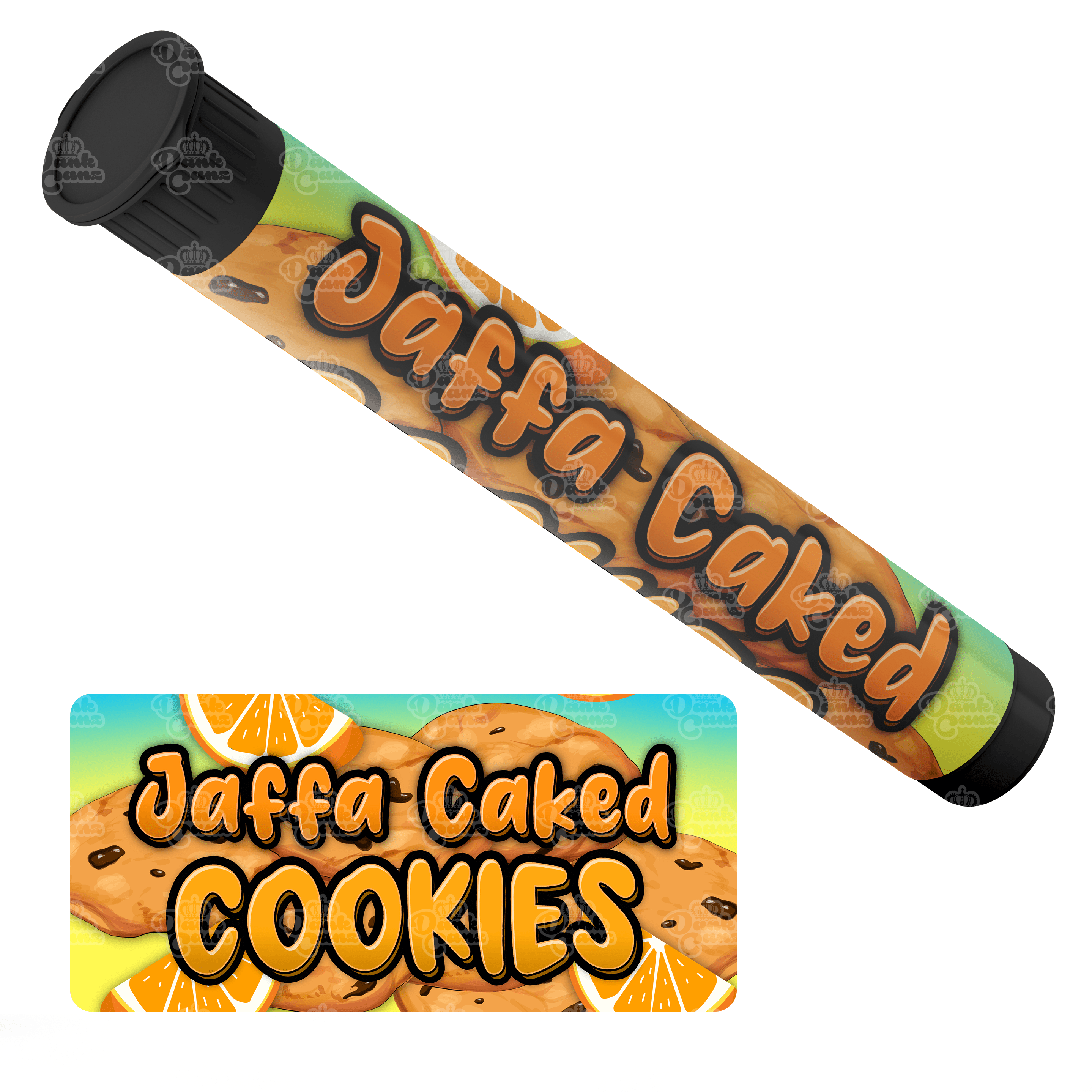 Jaffa Caked Cookies Pre Roll Tubes - Labelled - DC Packaging Custom Cannabis Packaging