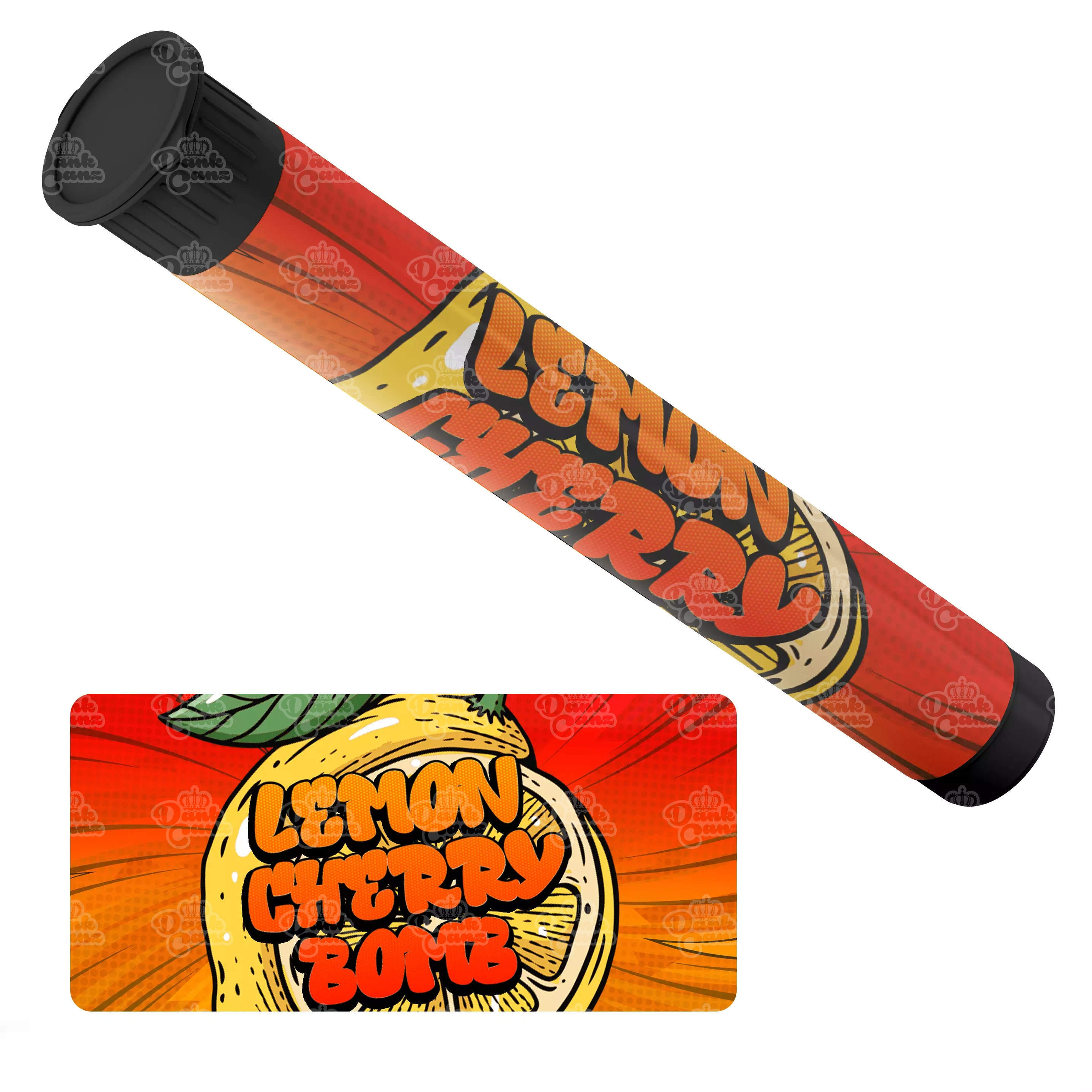 Lemon Cherry Bomb Pre Roll Tubes - Labelled - DC Packaging Custom Cannabis Packaging