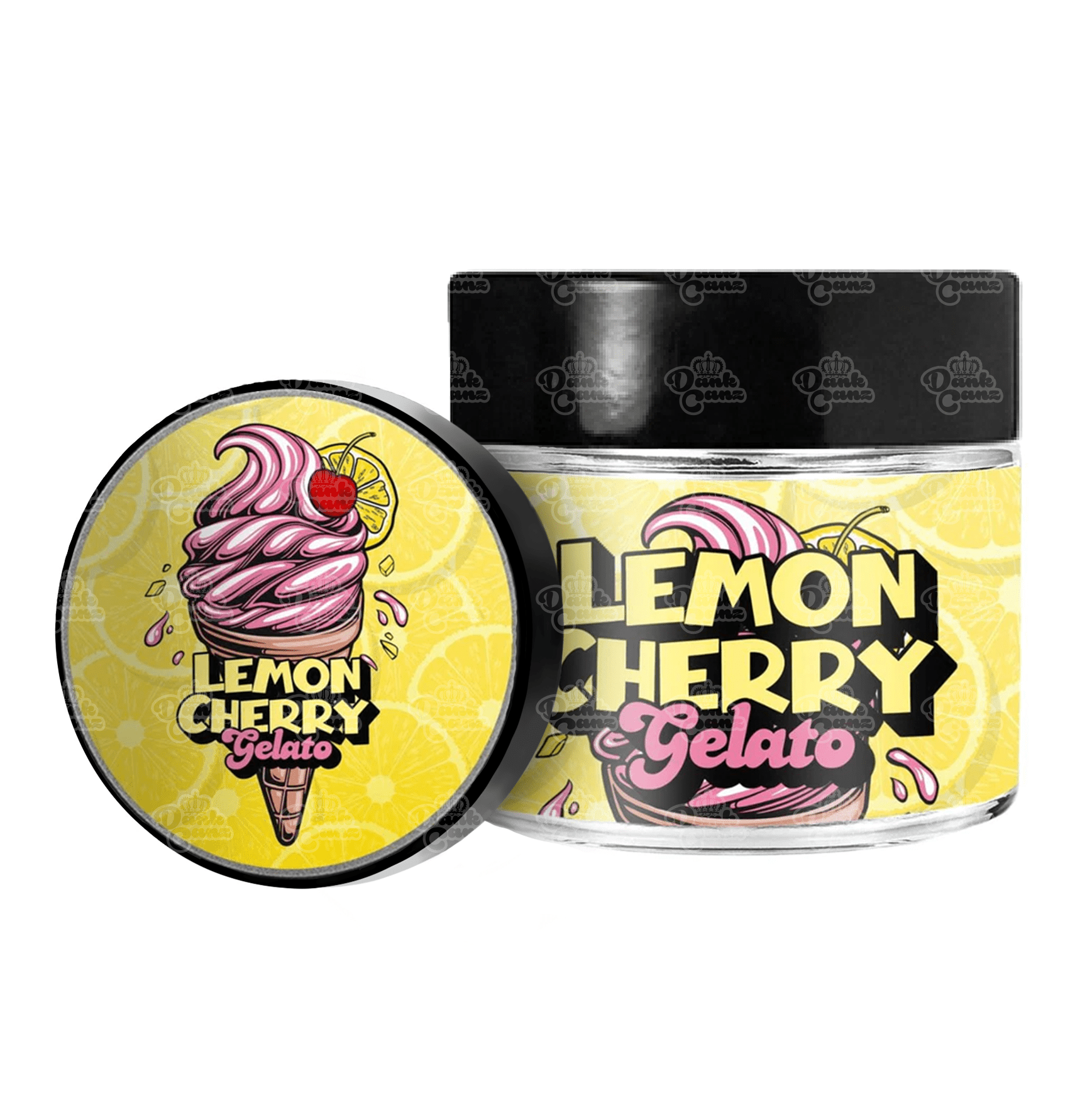 Lemon Cherry Gelato 3.5g/60ml Glass Jars - Labelled - DC Packaging Custom Cannabis Packaging