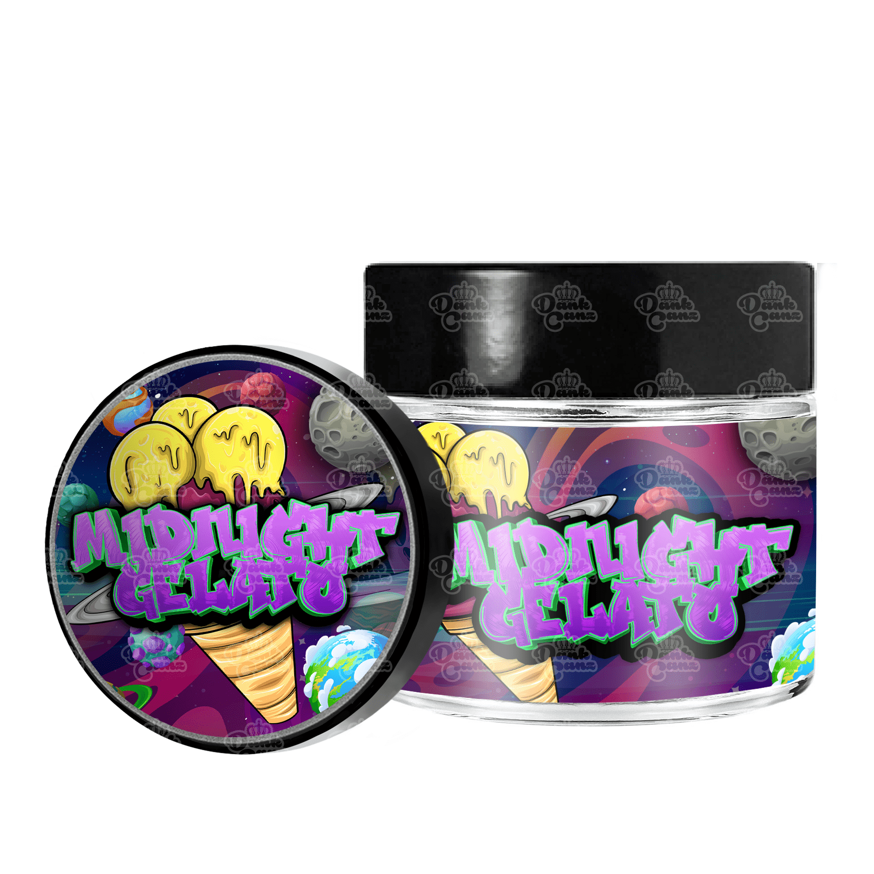Midnight Gelato 3.5g/60ml Glass Jars - Labelled - DC Packaging Custom Cannabis Packaging