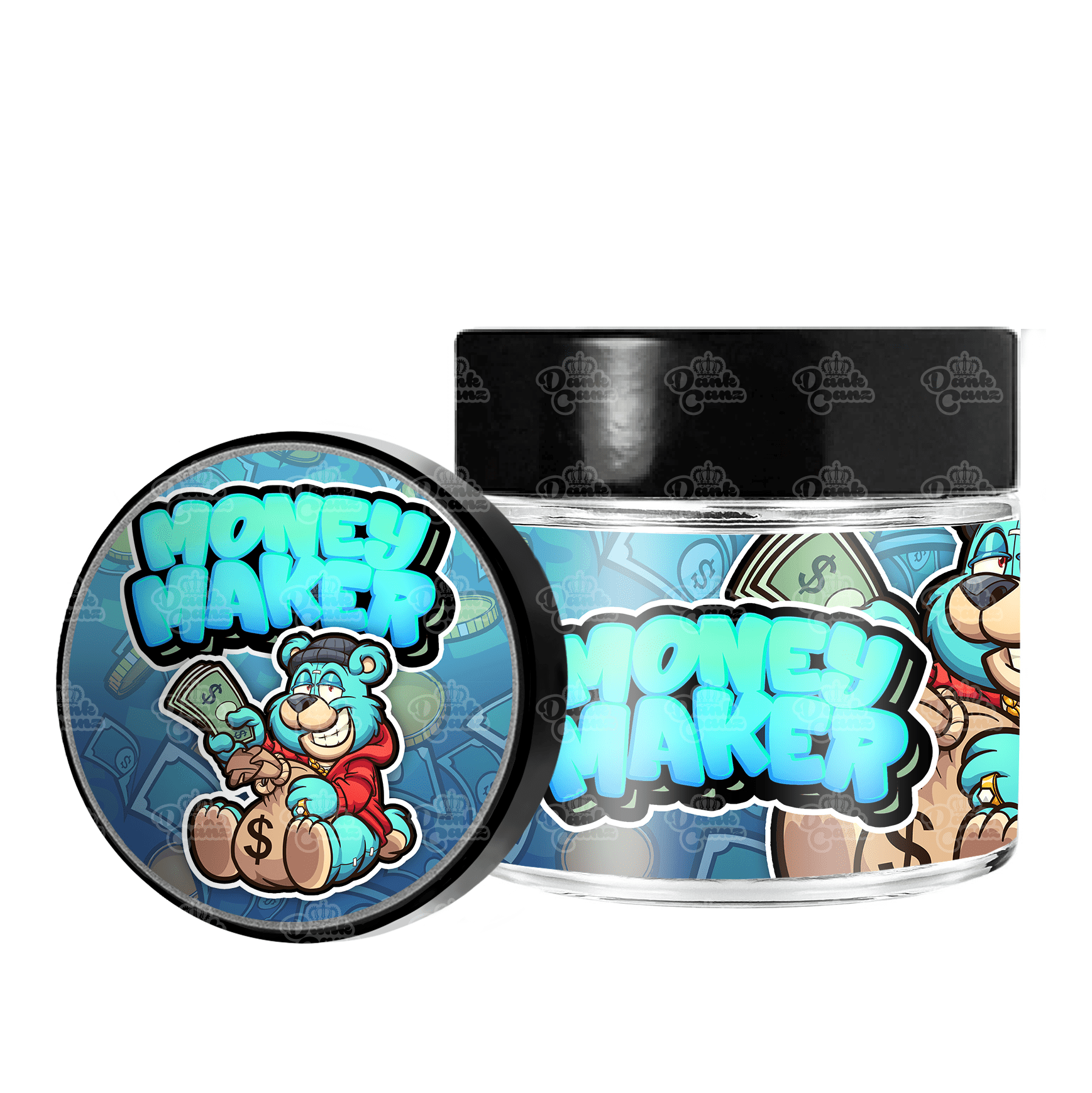 Money Maker 3.5g/60ml Glass Jars - Labelled - DC Packaging Custom Cannabis Packaging