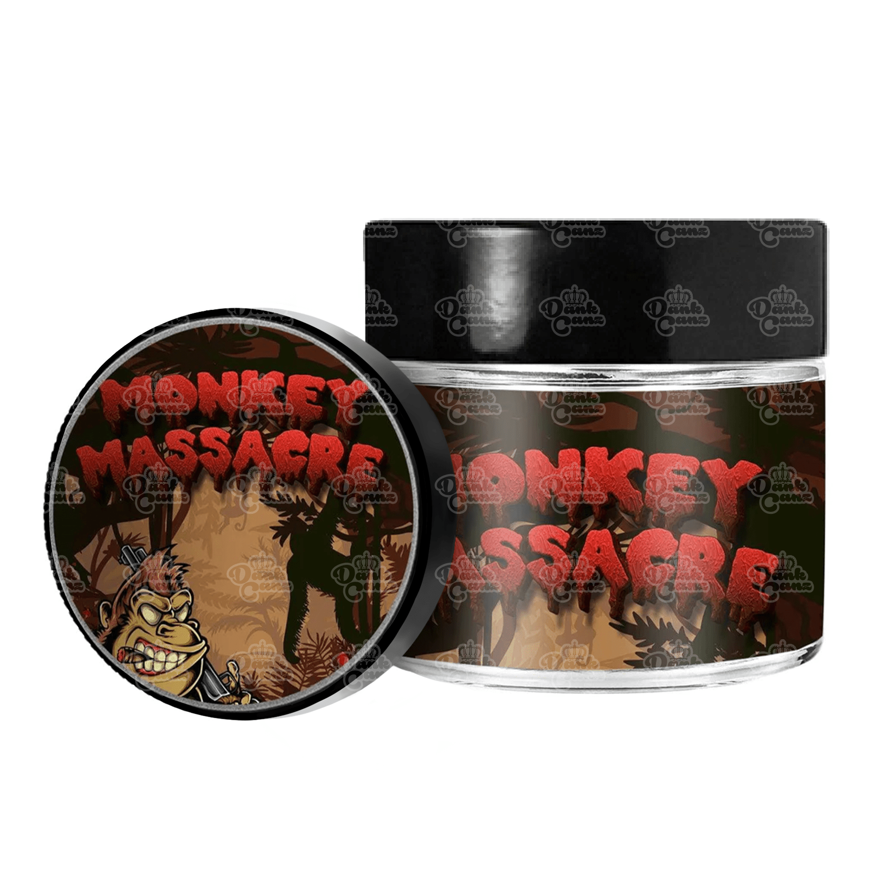 Monkey Massacre 3.5g/60ml Glass Jars - Labelled - DC Packaging Custom Cannabis Packaging