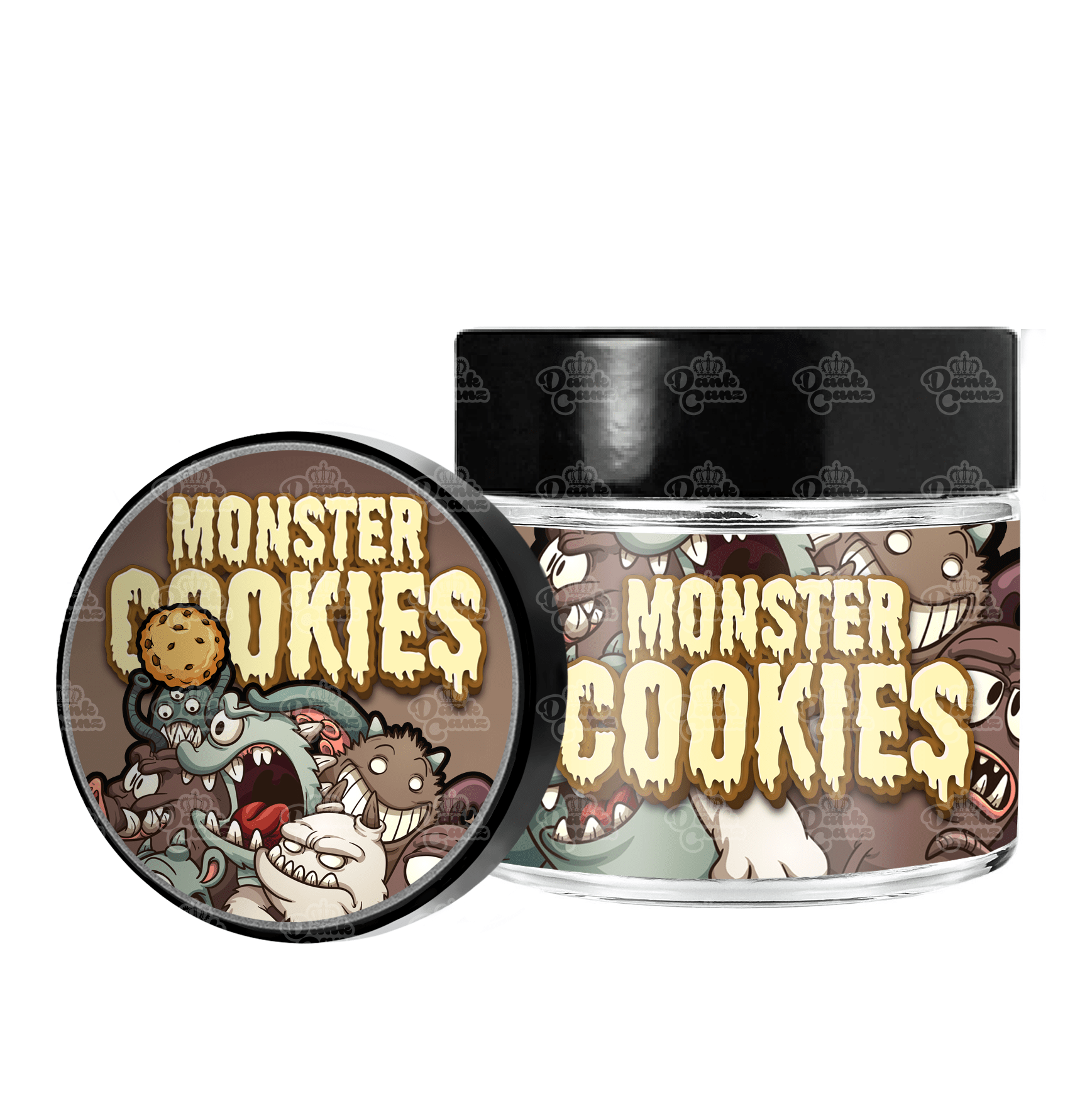 Monster Cookies 3.5g/60ml Glass Jars - Labelled - DC Packaging Custom Cannabis Packaging