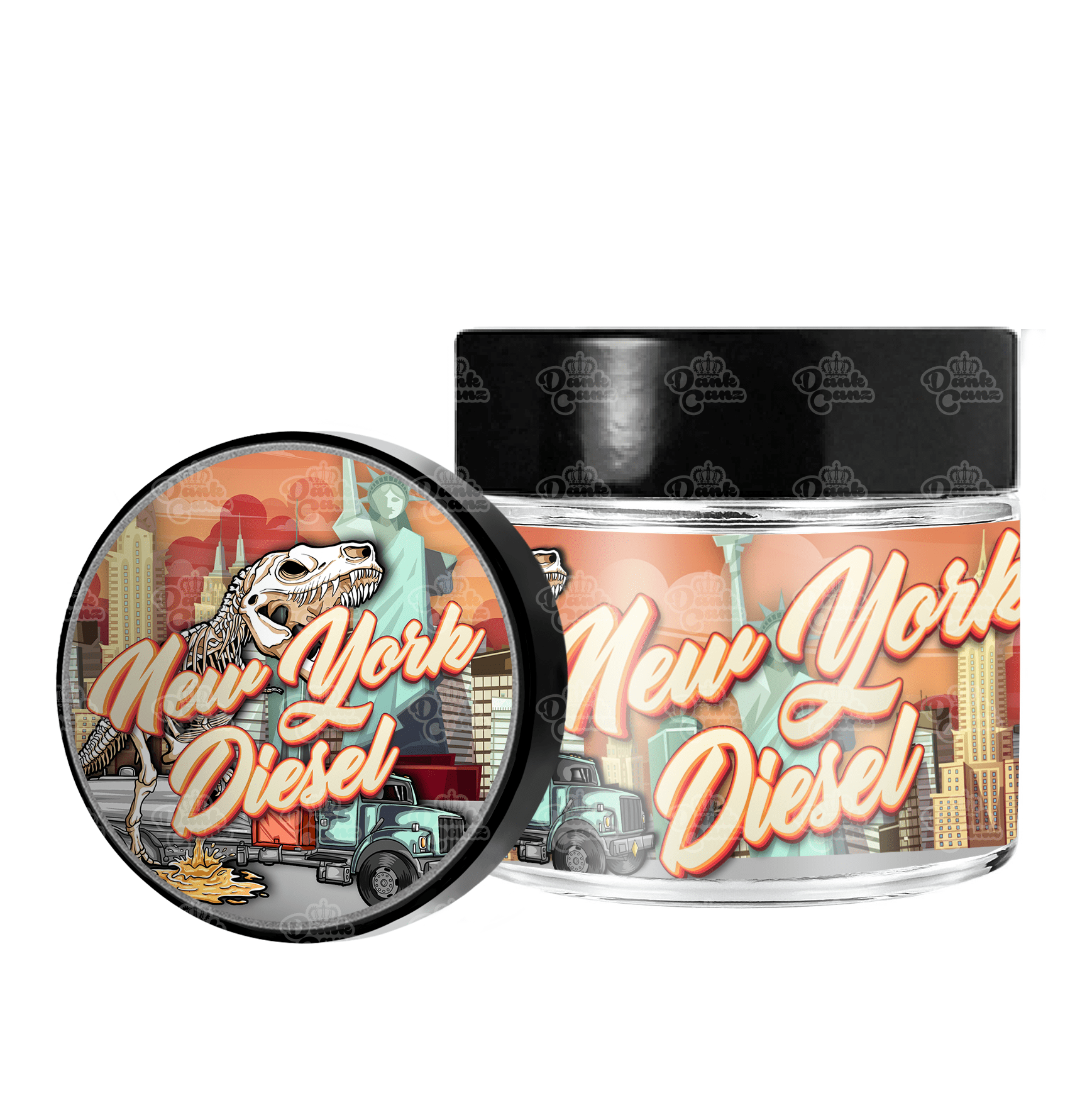 New York Diesel 3.5g/60ml Glass Jars - Labelled - DC Packaging Custom Cannabis Packaging