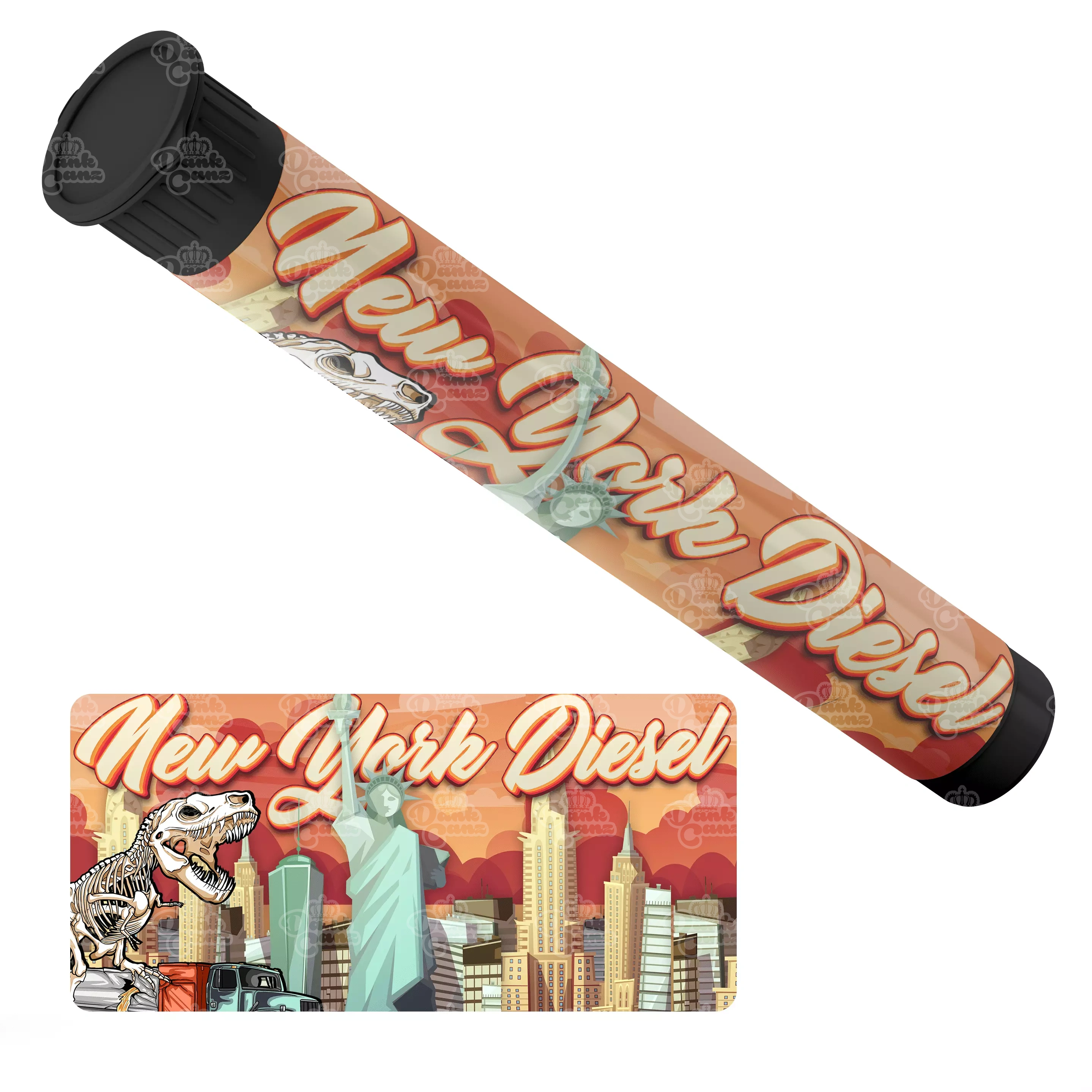 New York Diesel Pre Roll Tubes - Labelled - DC Packaging Custom Cannabis Packaging