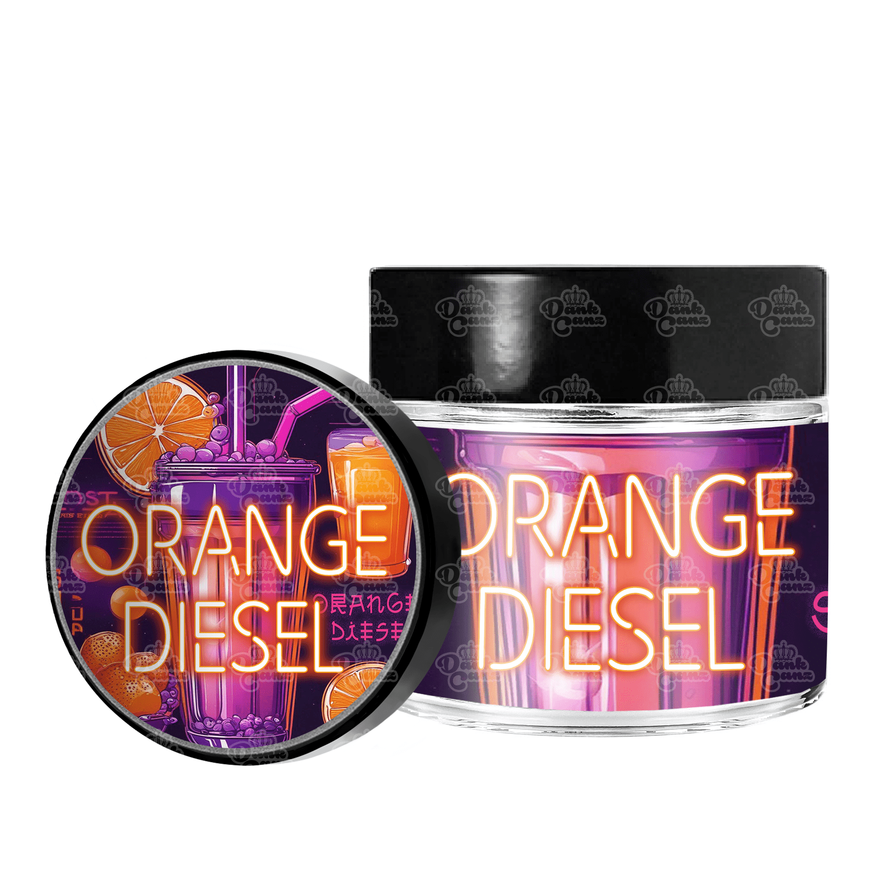 Orange Diesel 3.5g/60ml Glass Jars - Labelled - DC Packaging Custom Cannabis Packaging