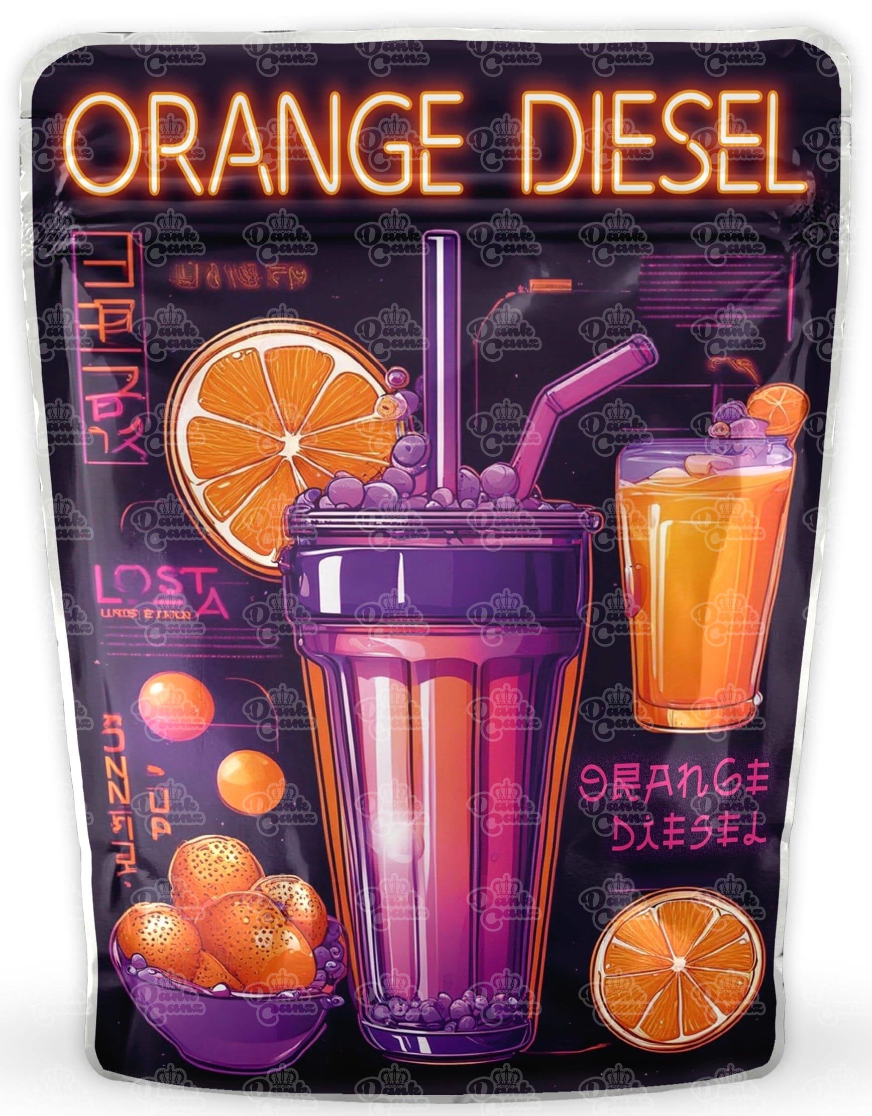 Orange Diesel Mylar Bags - DC Packaging Custom Cannabis Packaging