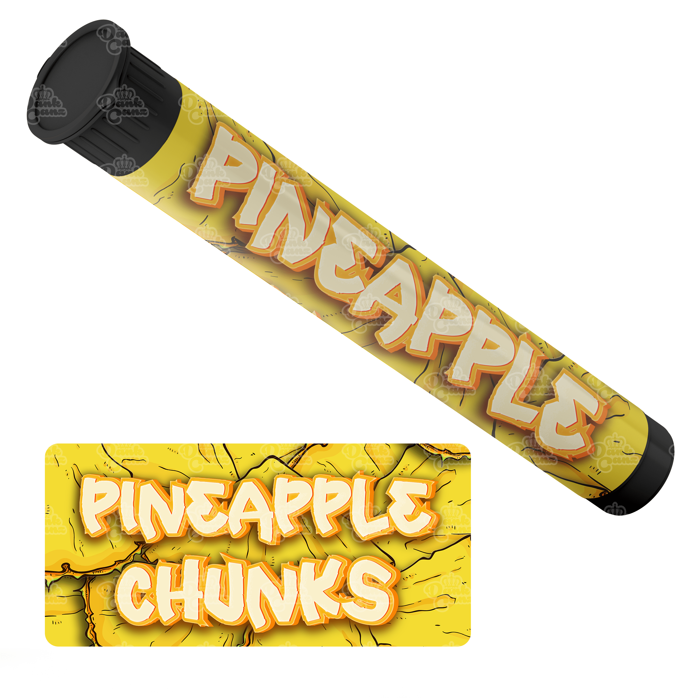 Pineapple Chunks Pre Roll Tubes - Labelled - DC Packaging Custom Cannabis Packaging