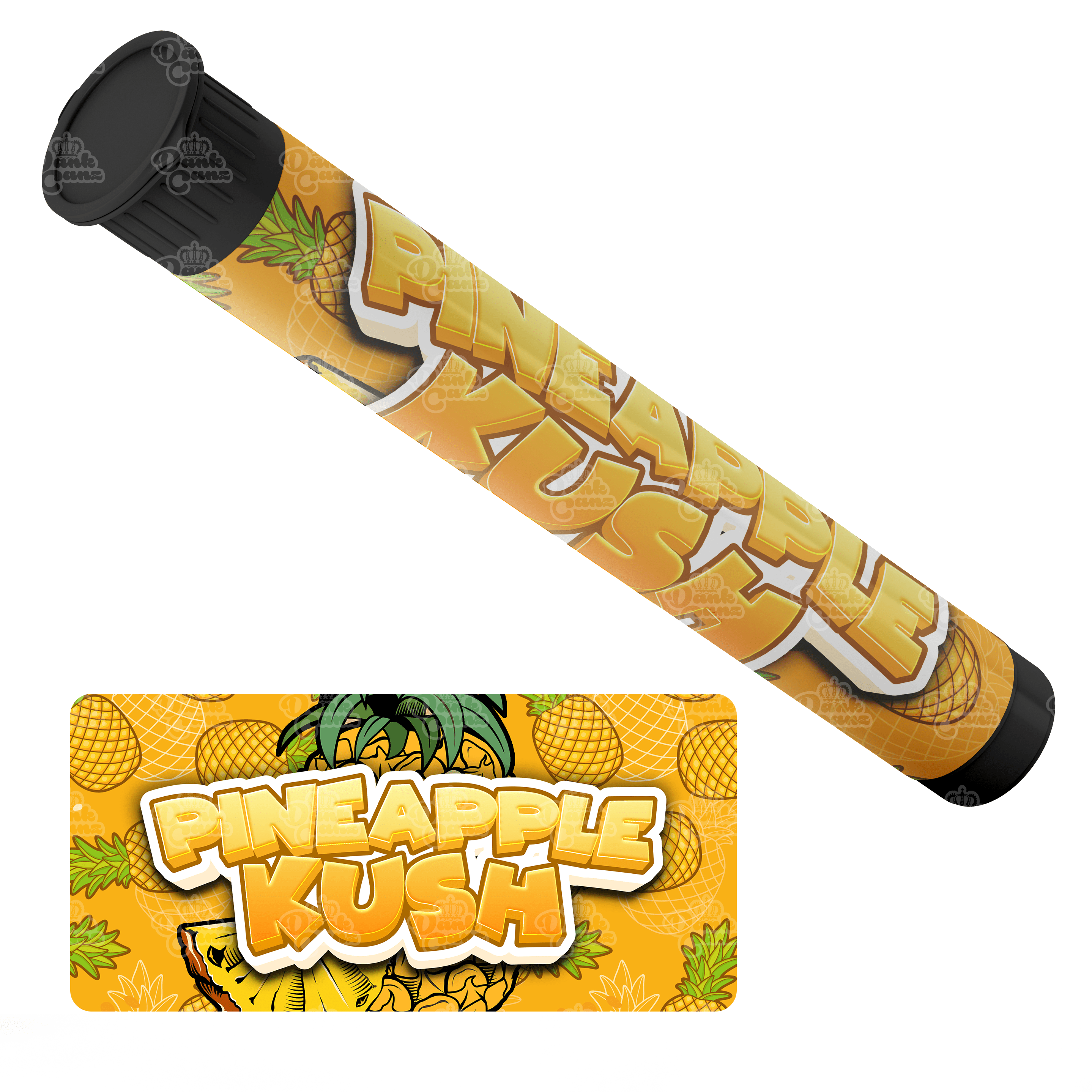 Pineapple Kush Pre Roll Tubes - Labelled - DC Packaging Custom Cannabis Packaging
