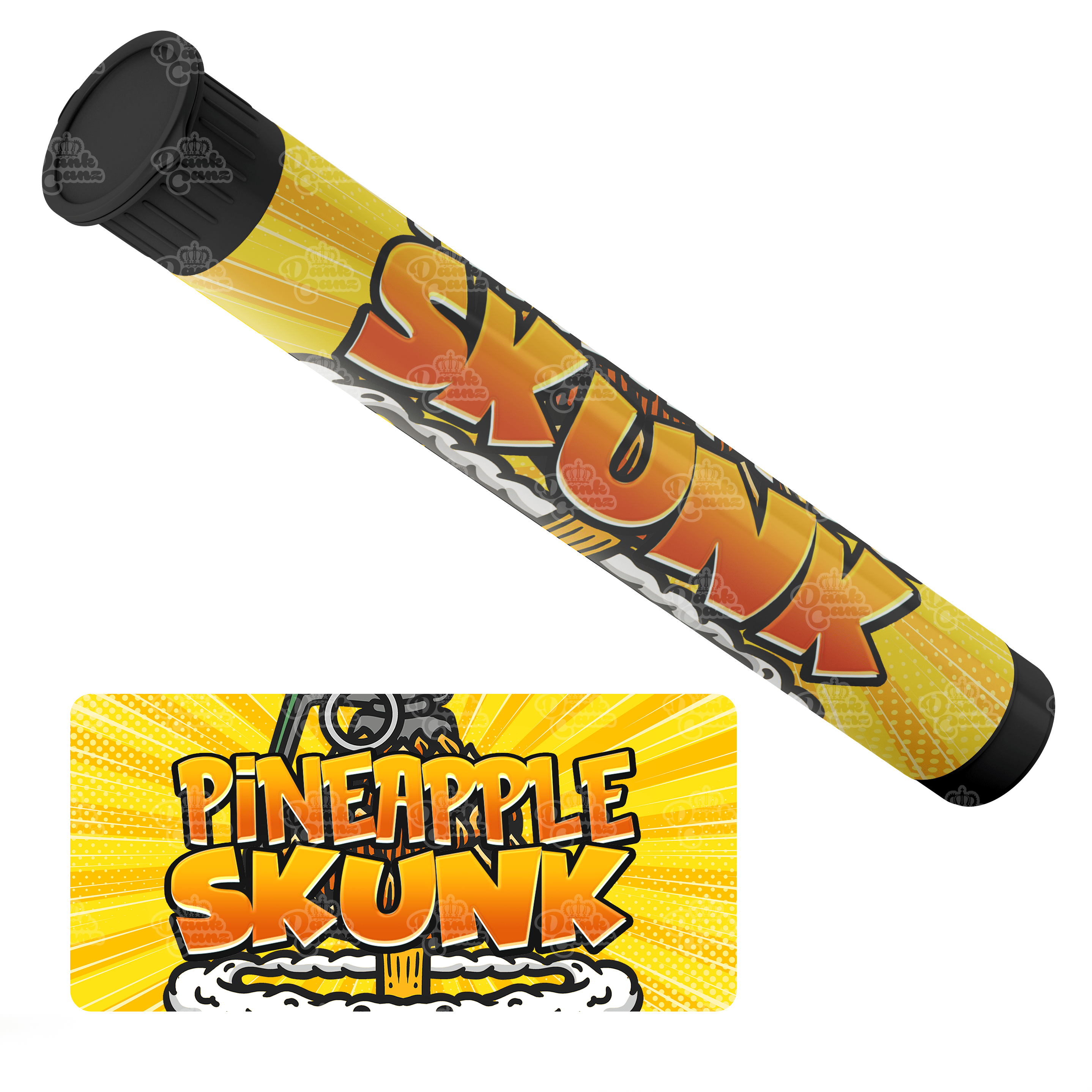 Pineapple Skunk Pre Roll Tubes - Labelled - DC Packaging Custom Cannabis Packaging