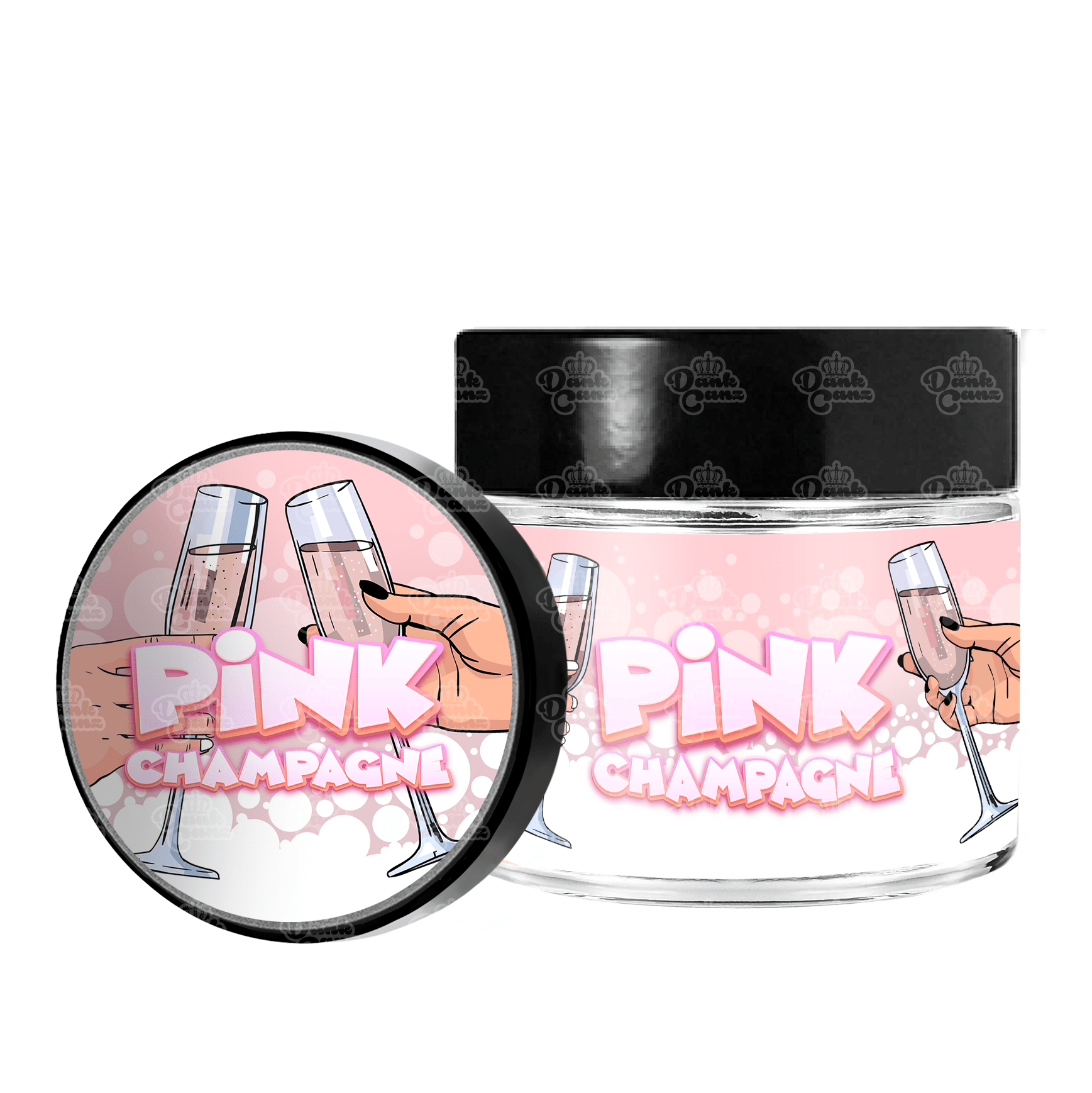 Pink Champagne 3.5g/60ml Glass Jars - Labelled - DC Packaging Custom Cannabis Packaging