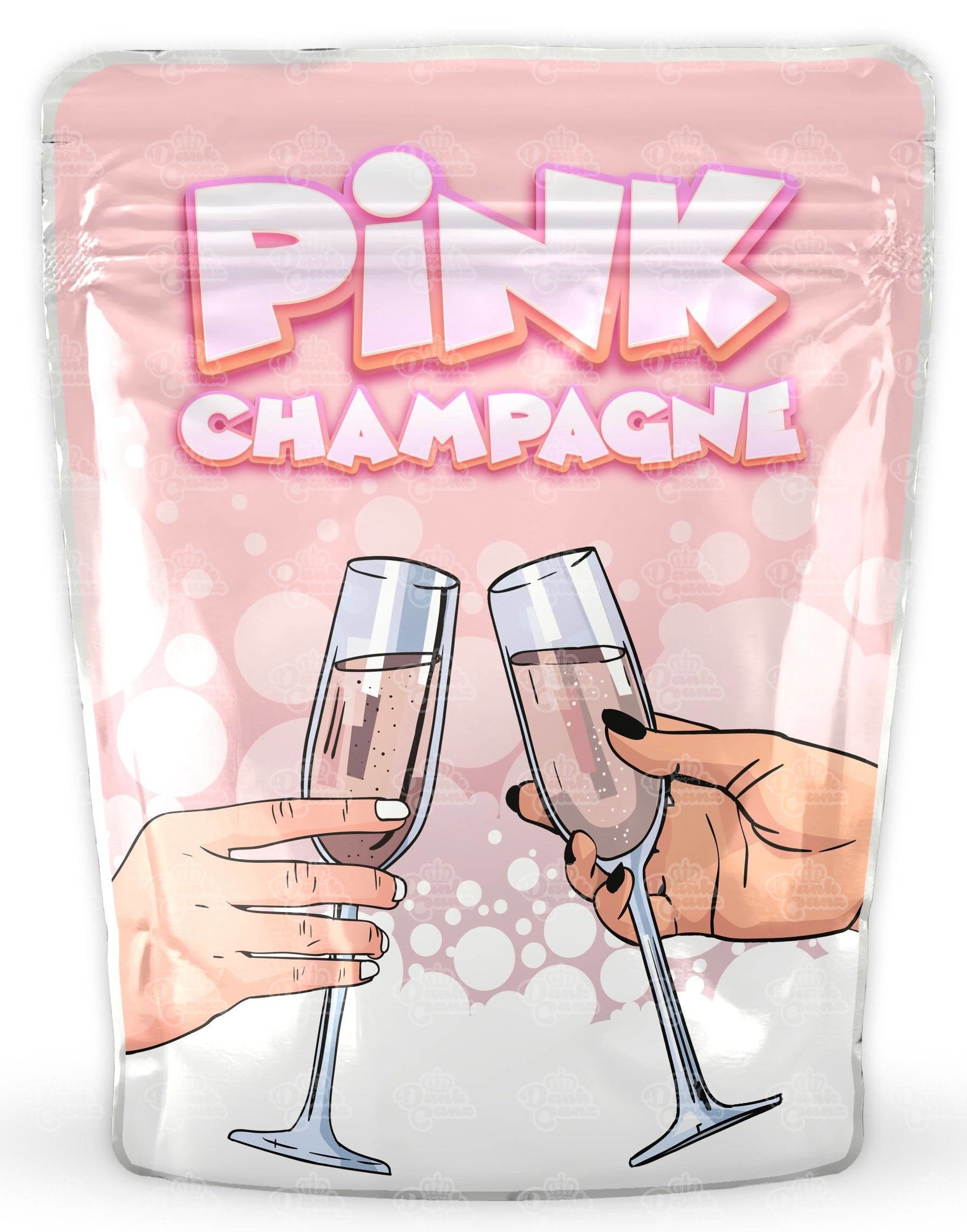 Pink Champagne Mylar Bags - DC Packaging Custom Cannabis Packaging