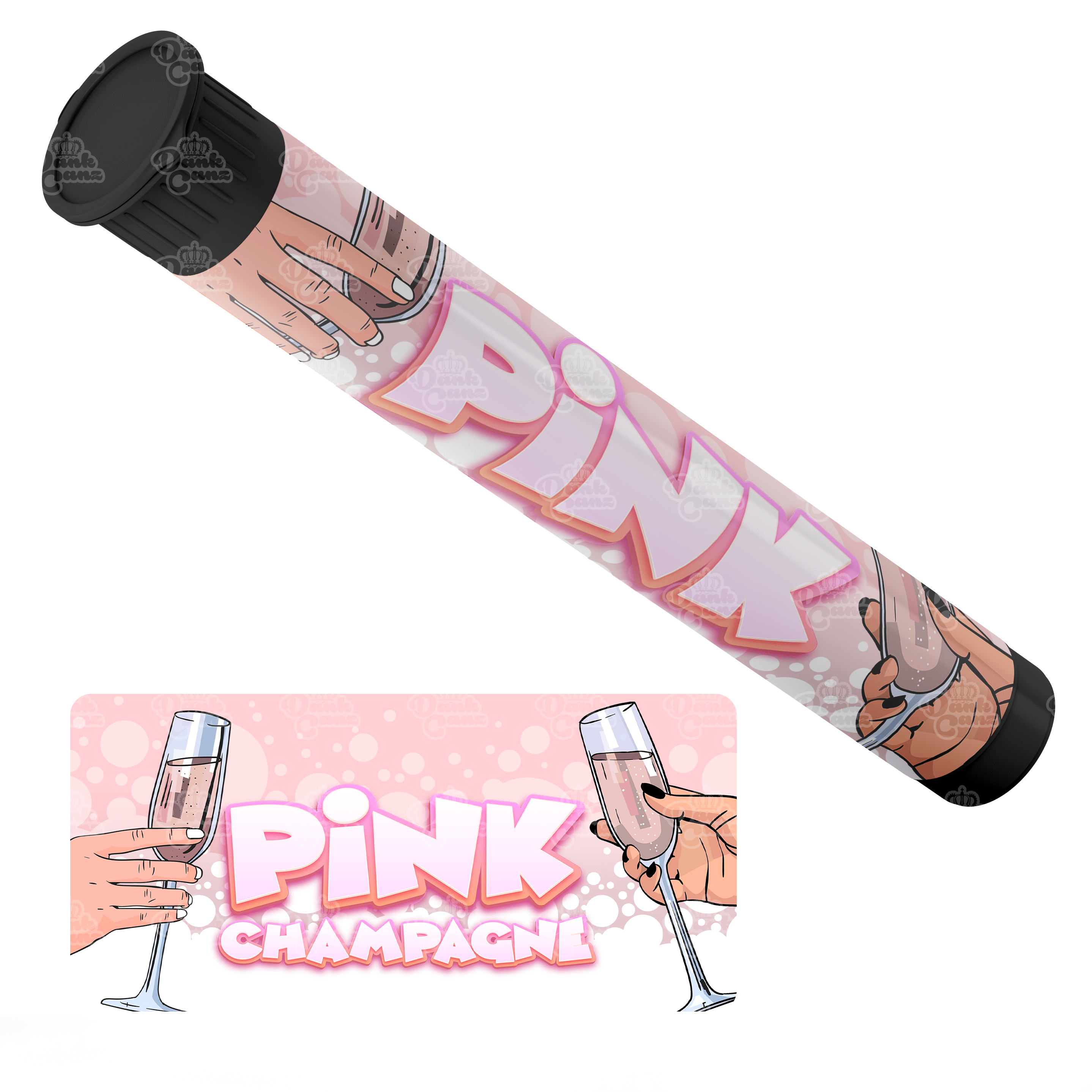 Pink Champagne Pre Roll Tubes - Labelled - DC Packaging Custom Cannabis Packaging