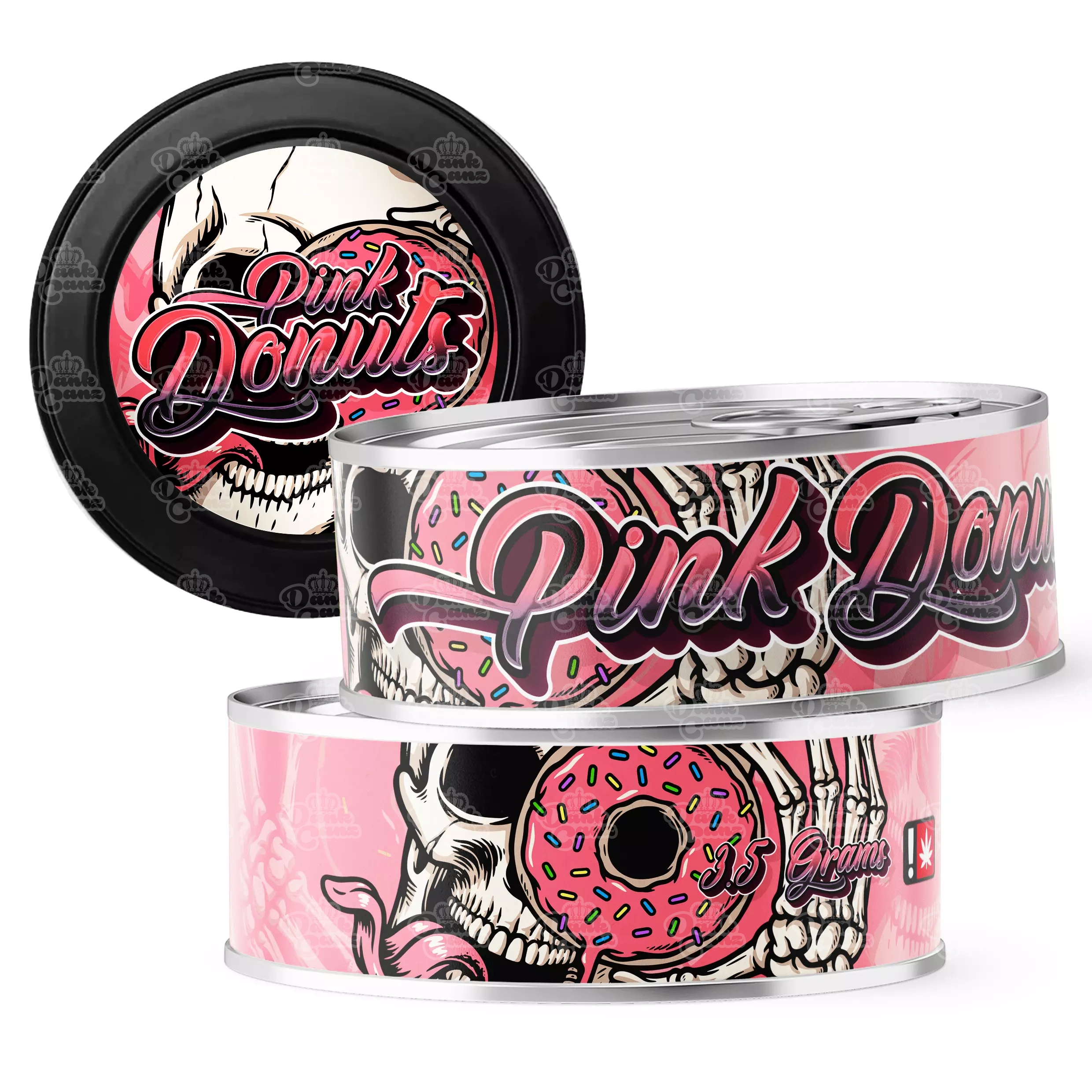 Pink Donuts 3.5g Self Seal Tins - DC Packaging Custom Cannabis Packaging