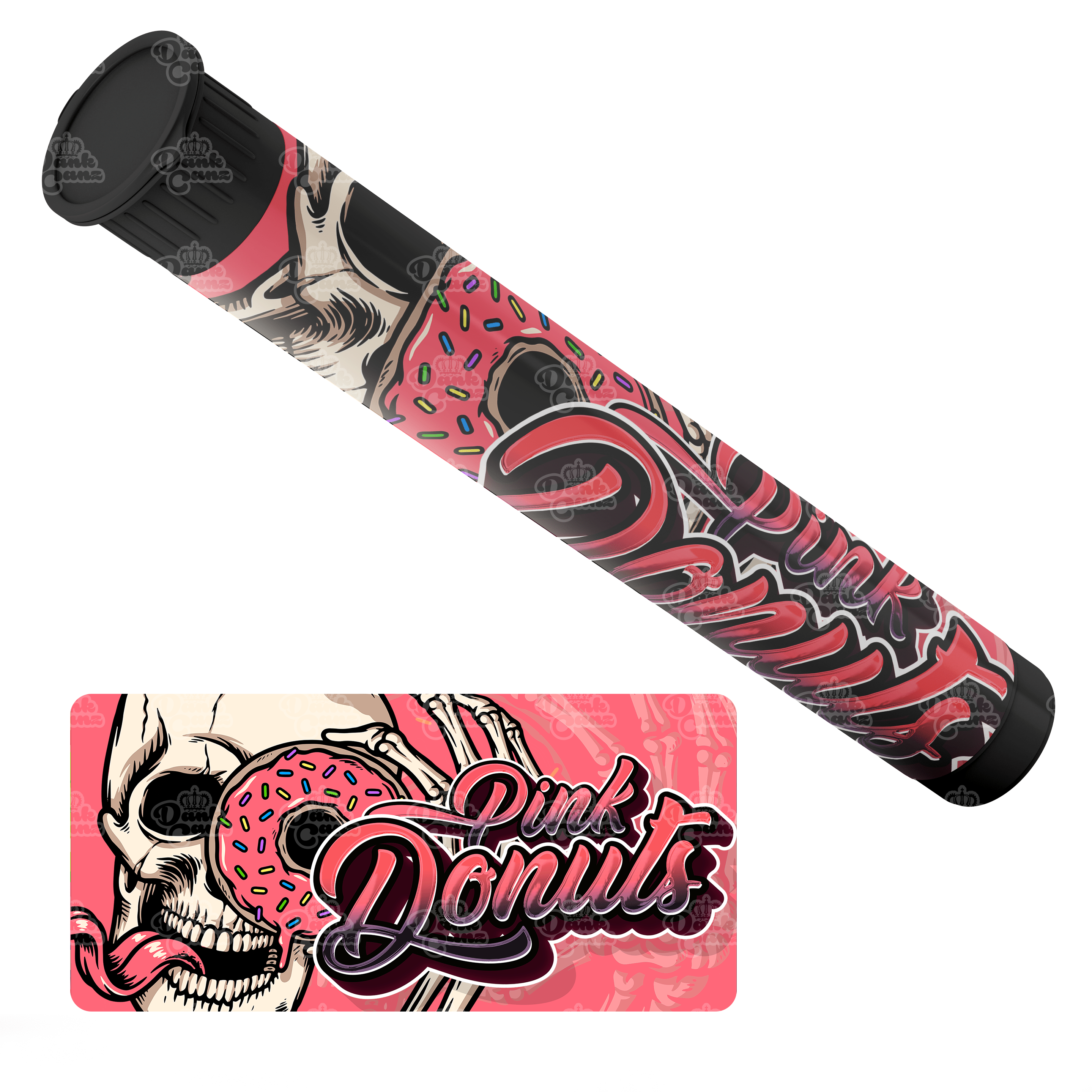 Pink Donuts Pre Roll Tubes - Labelled - DC Packaging Custom Cannabis Packaging