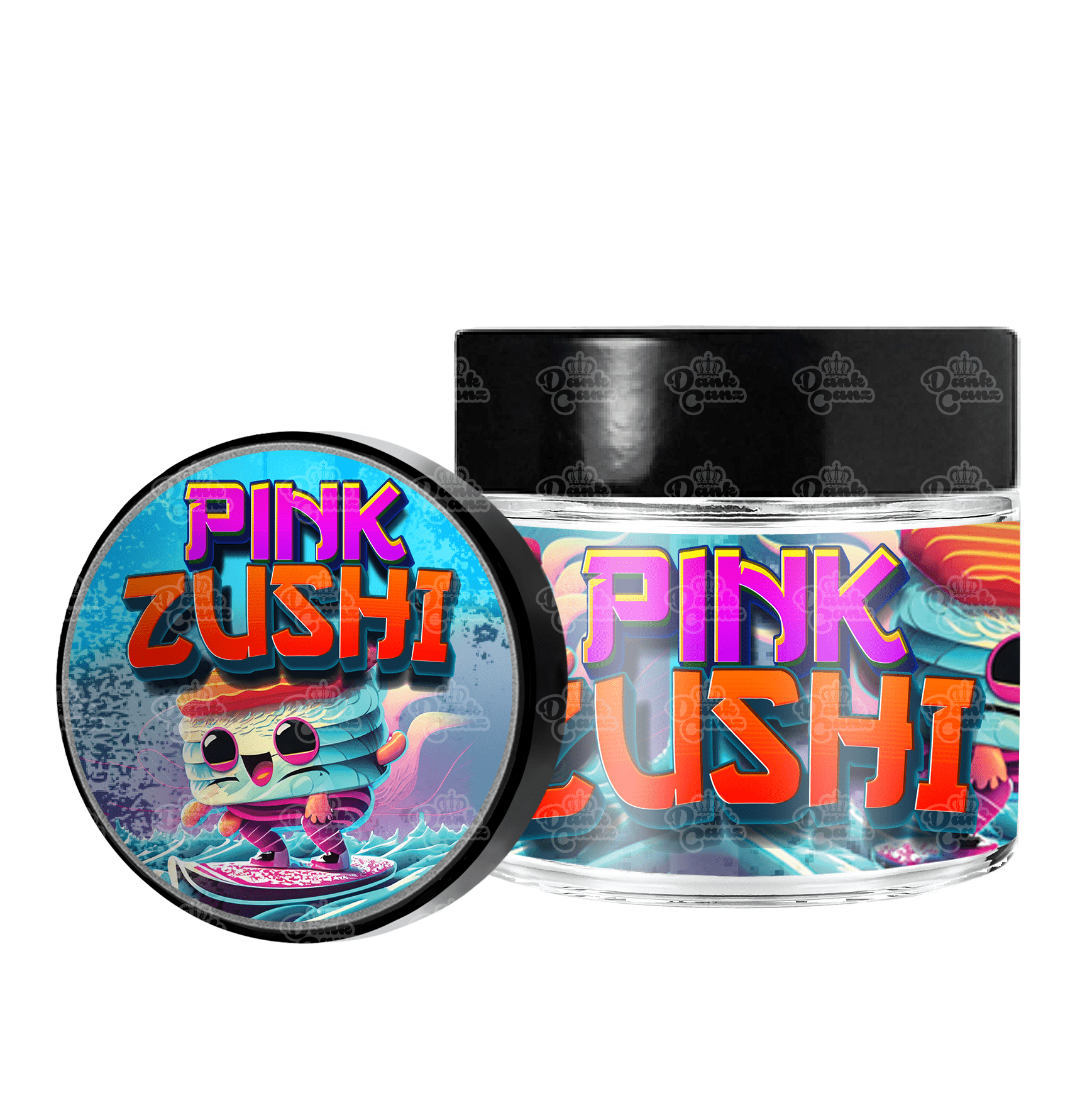 Pink Zushi 3.5g/60ml Glass Jars - Labelled - DC Packaging Custom Cannabis Packaging