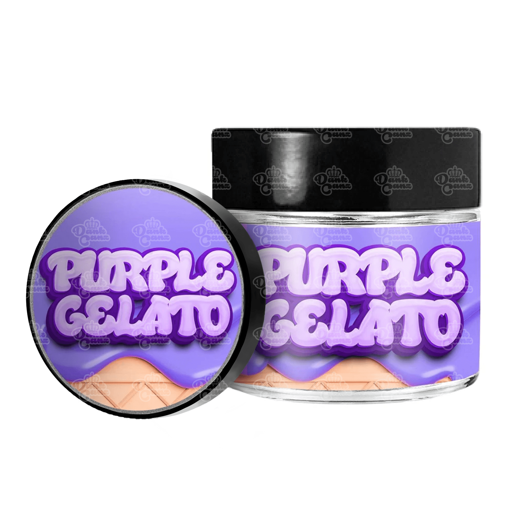 Purple Gelato 3.5g/60ml Glass Jars - Labelled - DC Packaging Custom Cannabis Packaging