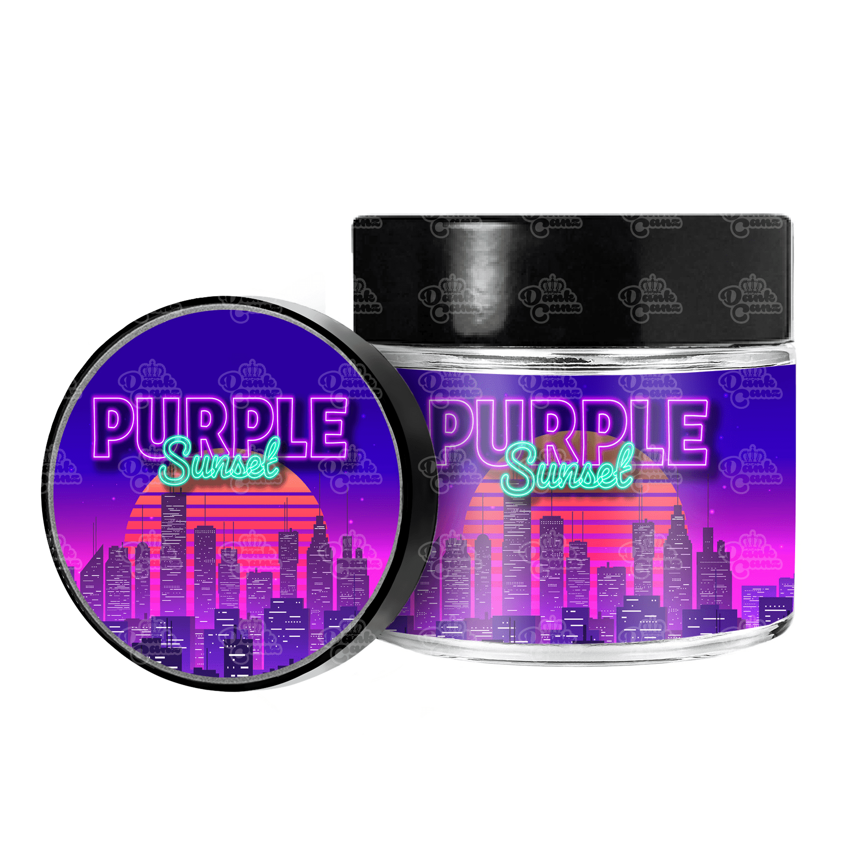 Purple Sunset 3.5g/60ml Glass Jars - Labelled - DC Packaging Custom Cannabis Packaging
