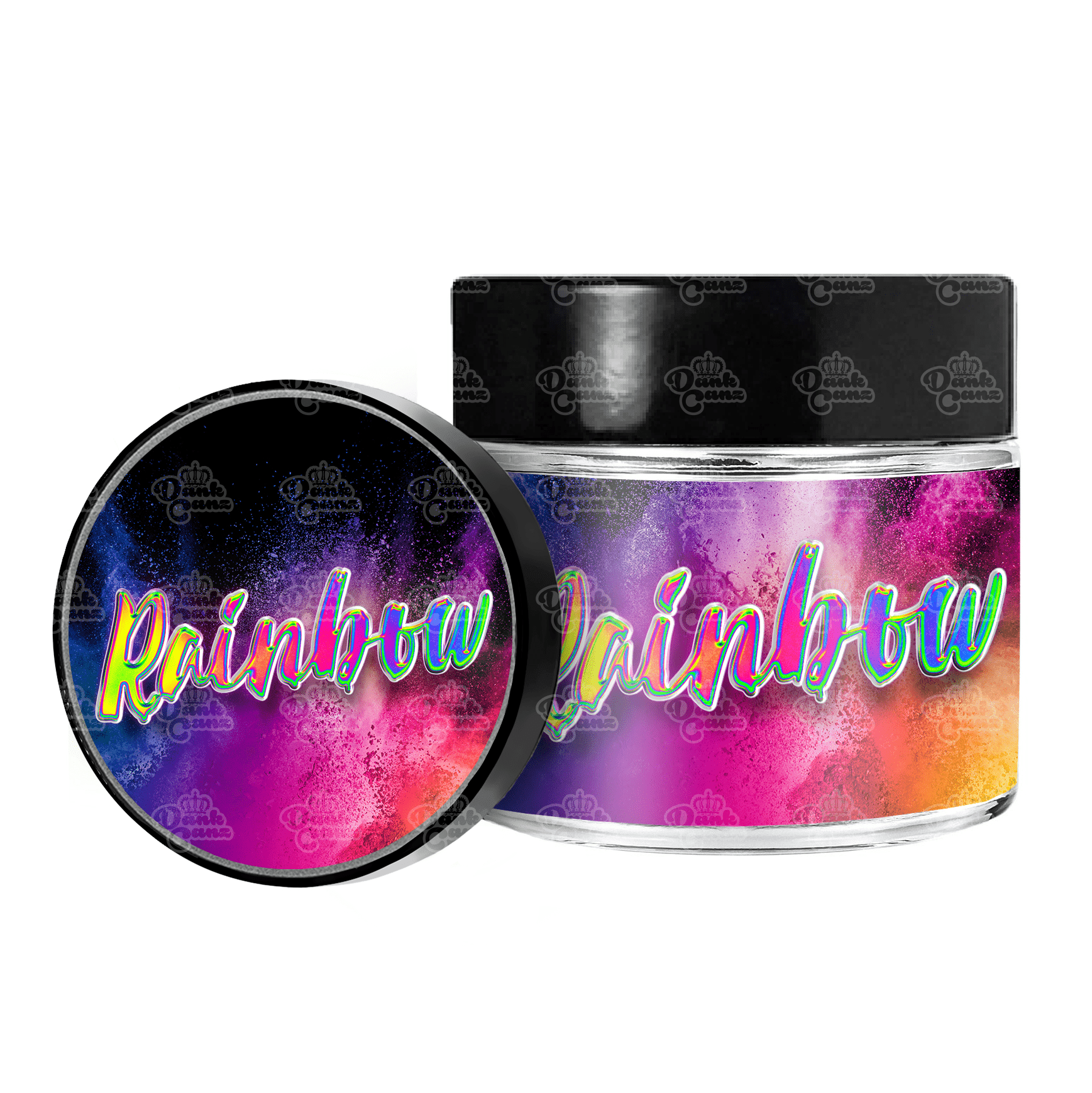 Rainbow 3.5g/60ml Glass Jars - Labelled - DC Packaging Custom Cannabis Packaging