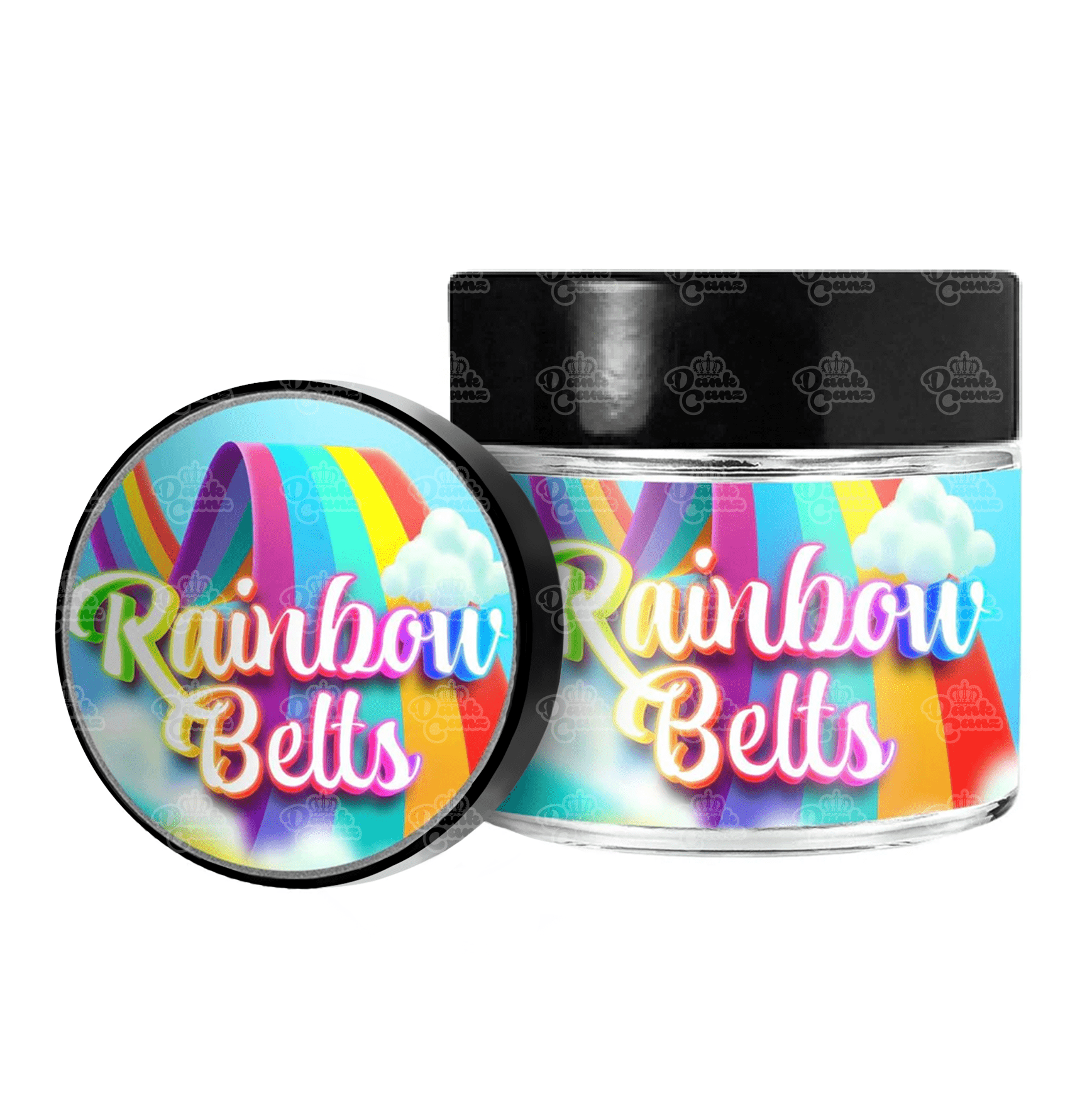 Rainbow Belts 3.5g/60ml Glass Jars - Labelled - DC Packaging Custom Cannabis Packaging