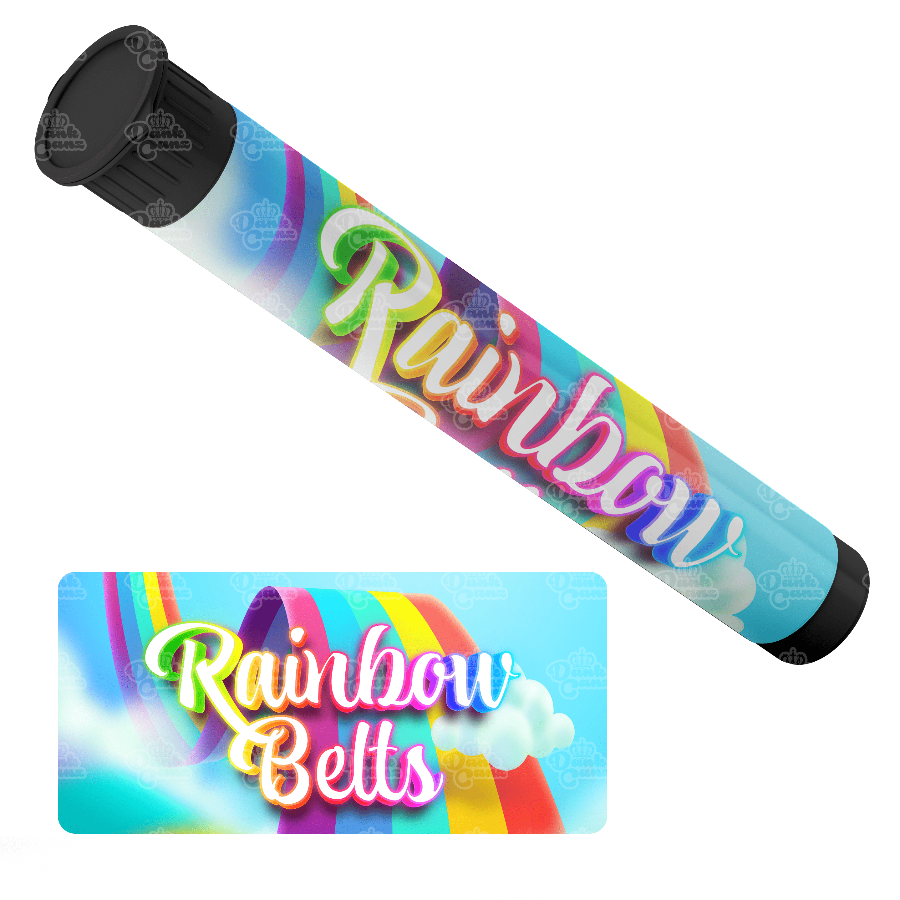 Rainbow Belts Pre Roll Tubes - Labelled - DC Packaging Custom Cannabis Packaging