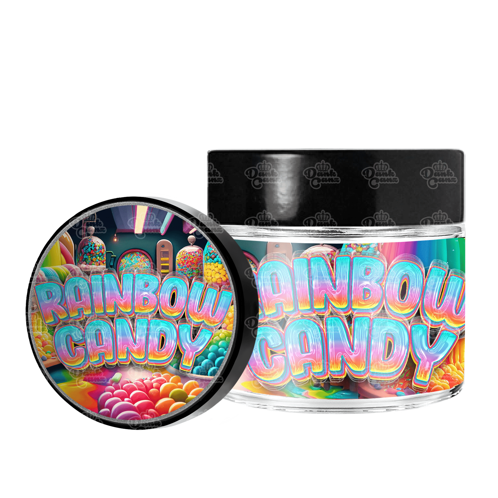 Rainbow Candy 3.5g/60ml Glass Jars - Labelled - DC Packaging Custom Cannabis Packaging