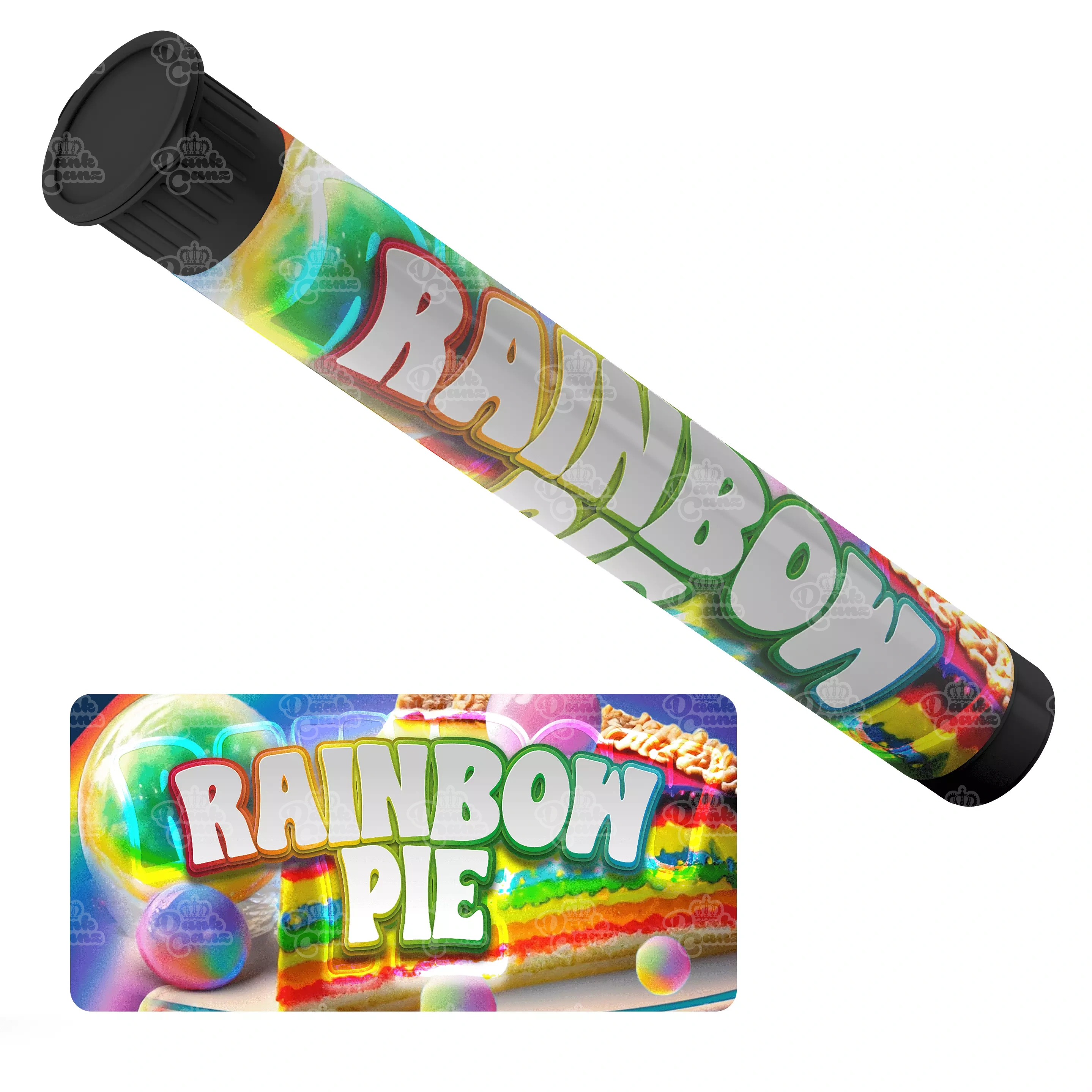 Rainbow Pie Pre Roll Tubes - Labelled - DC Packaging Custom Cannabis Packaging