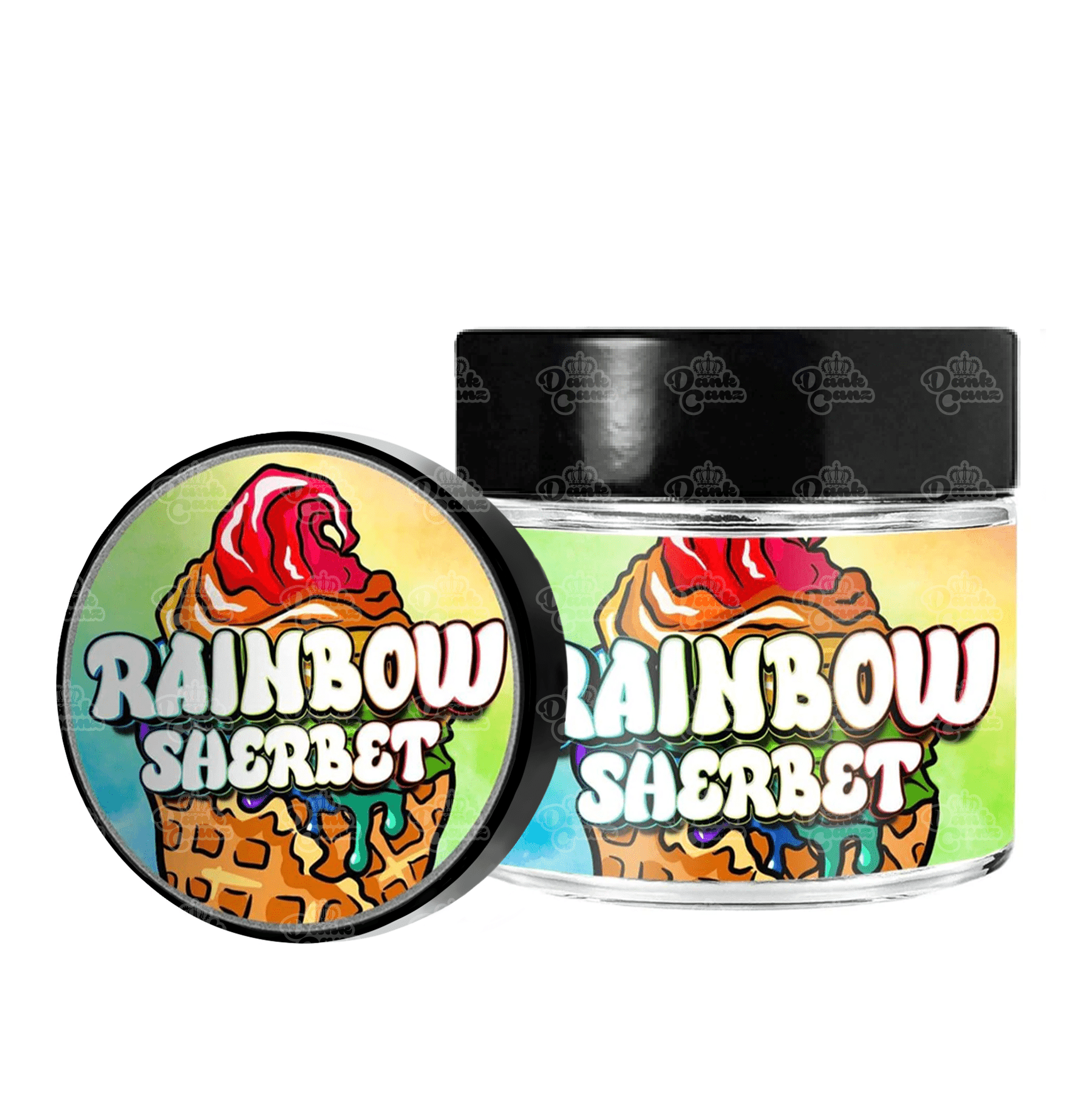 Rainbow Sherbet 3.5g/60ml Glass Jars - Labelled - DC Packaging Custom Cannabis Packaging