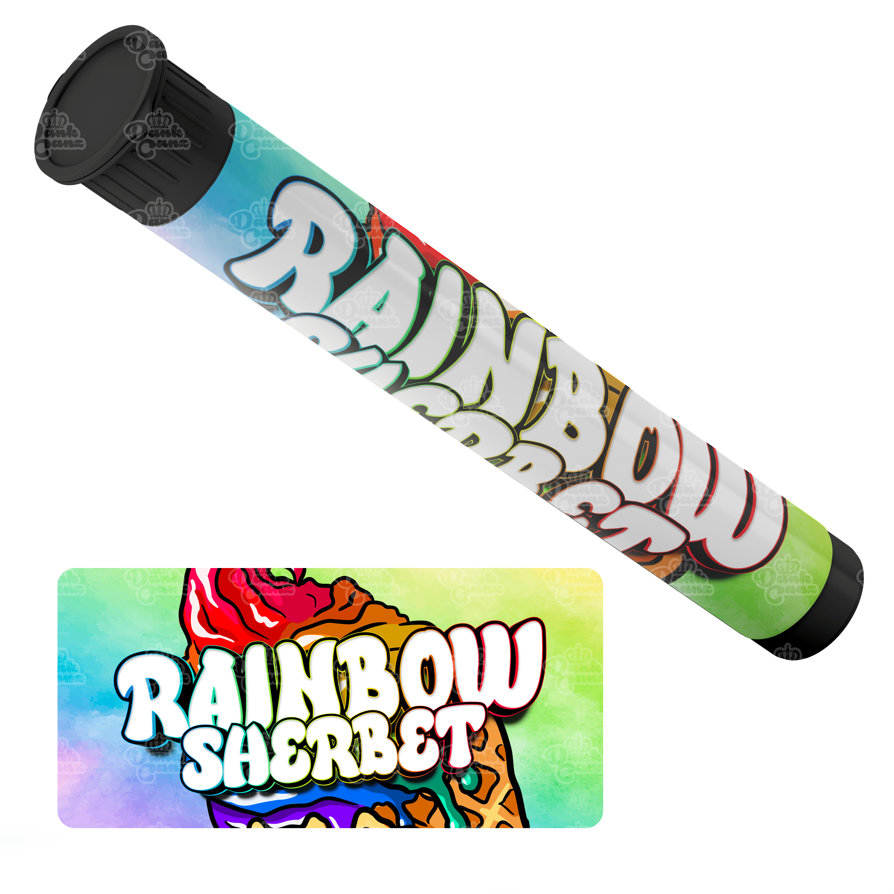Rainbow Sherbet Pre Roll Tubes - Labelled - DC Packaging Custom Cannabis Packaging