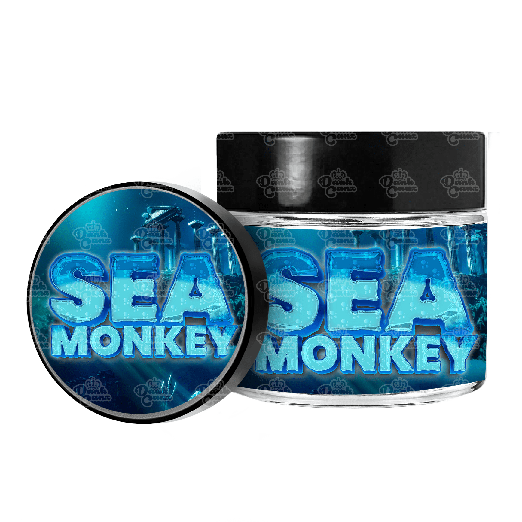Sea Monkey 3.5g/60ml Glass Jars - Labelled - DC Packaging Custom Cannabis Packaging