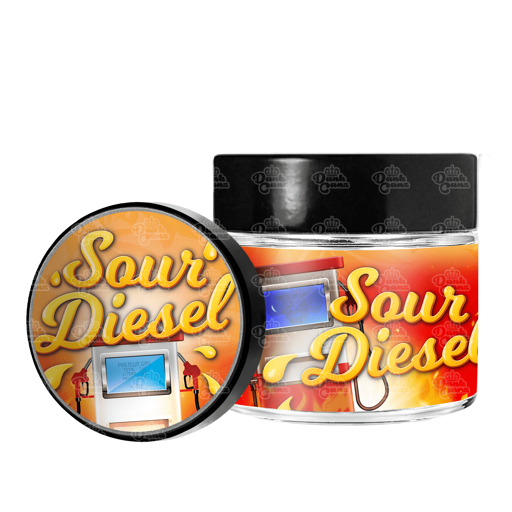Sour Diesel 3.5g/60ml Glass Jars - Labelled - DC Packaging Custom Cannabis Packaging