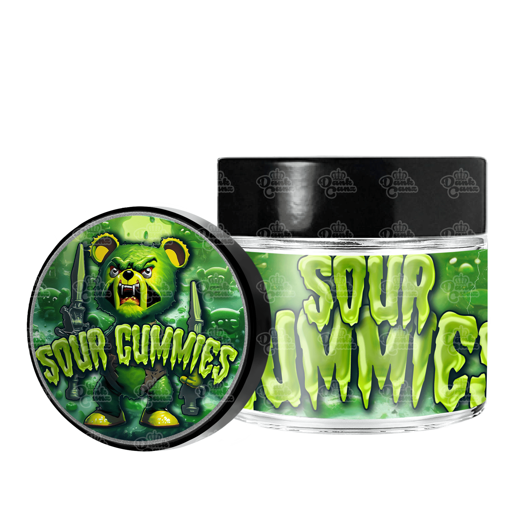 Sour Gummies 3.5g/60ml Glass Jars - Labelled - DC Packaging Custom Cannabis Packaging