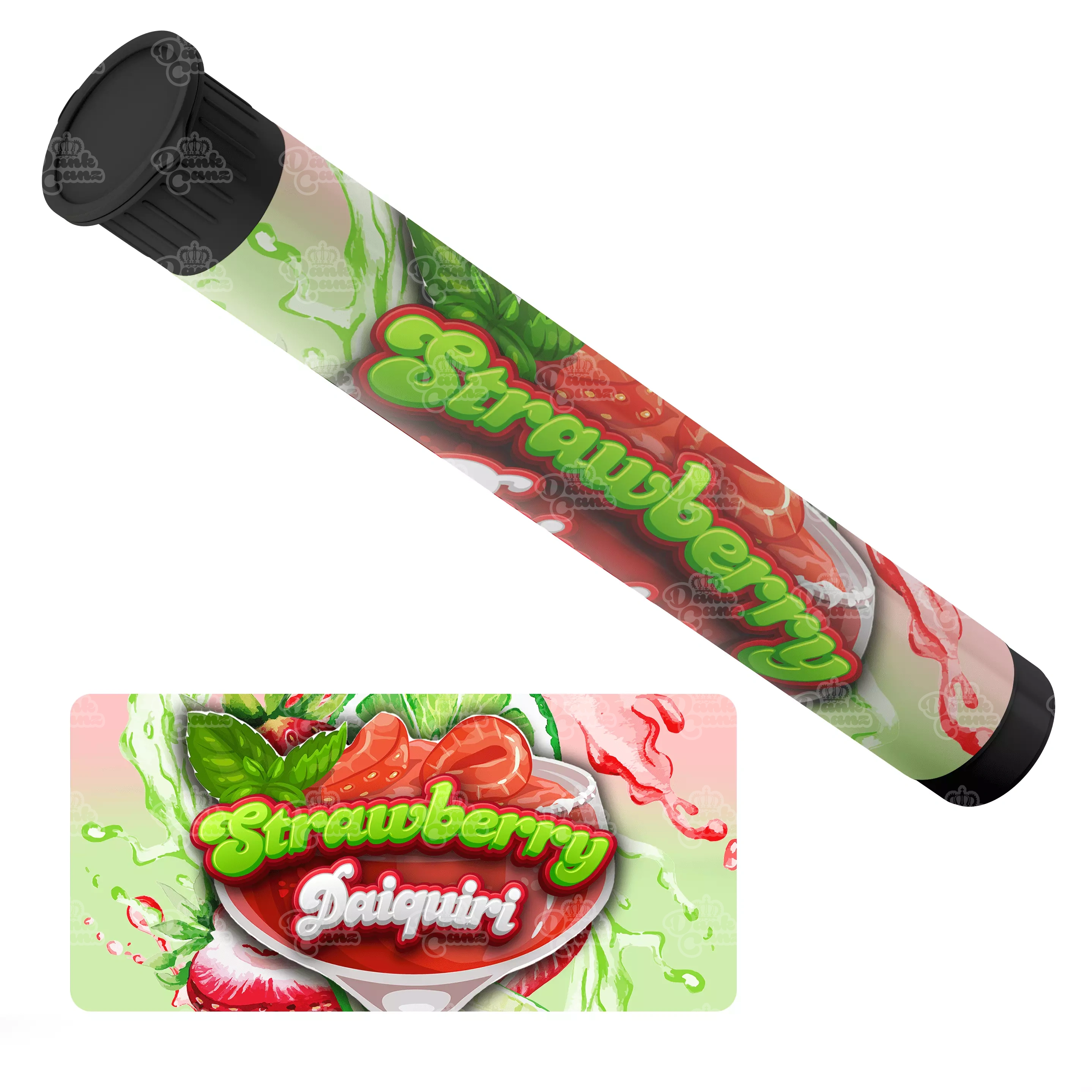 Strawberry Daiquiri Pre Roll Tubes - Labelled - DC Packaging Custom Cannabis Packaging