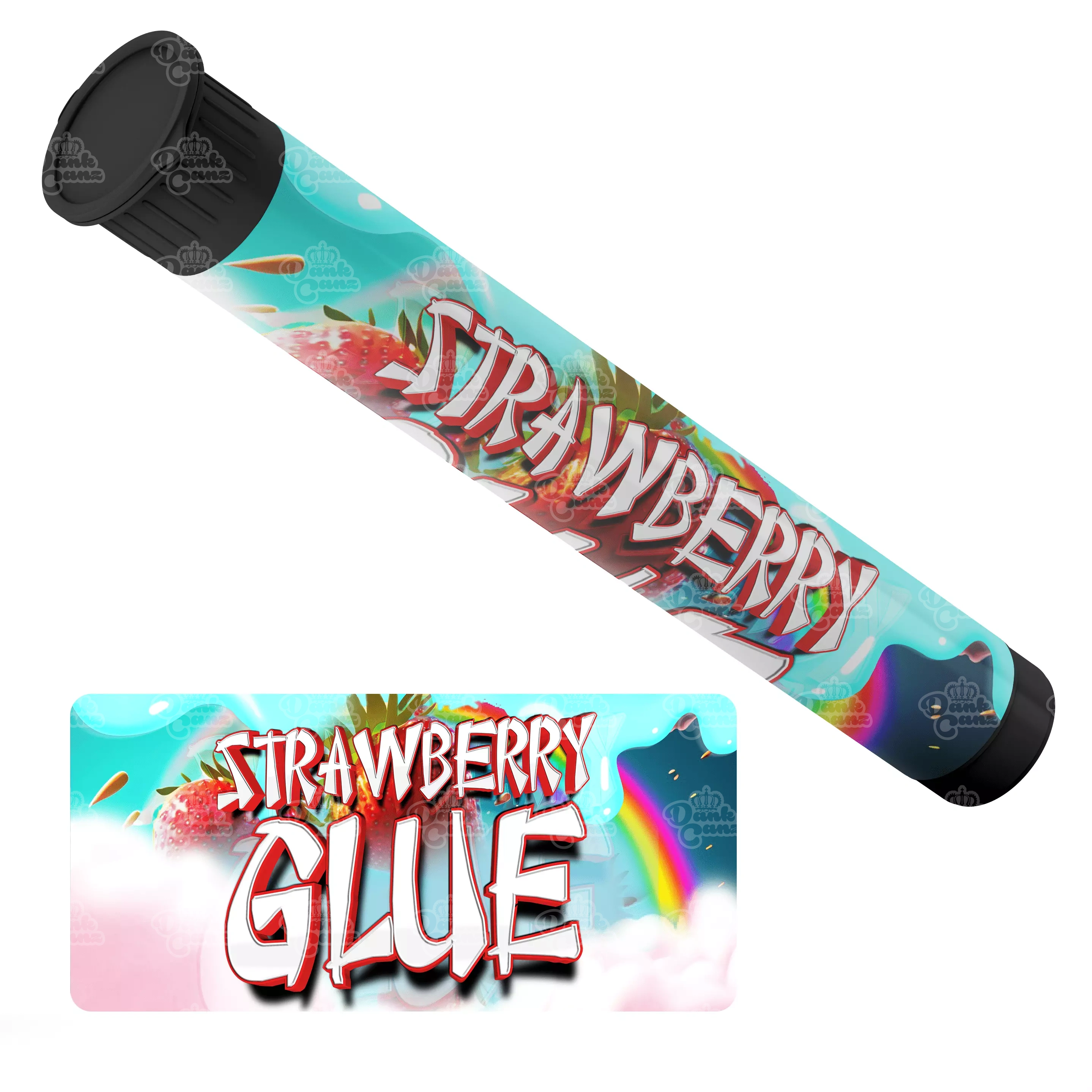 Strawberry Glue Pre Roll Tubes - Labelled - DC Packaging Custom Cannabis Packaging