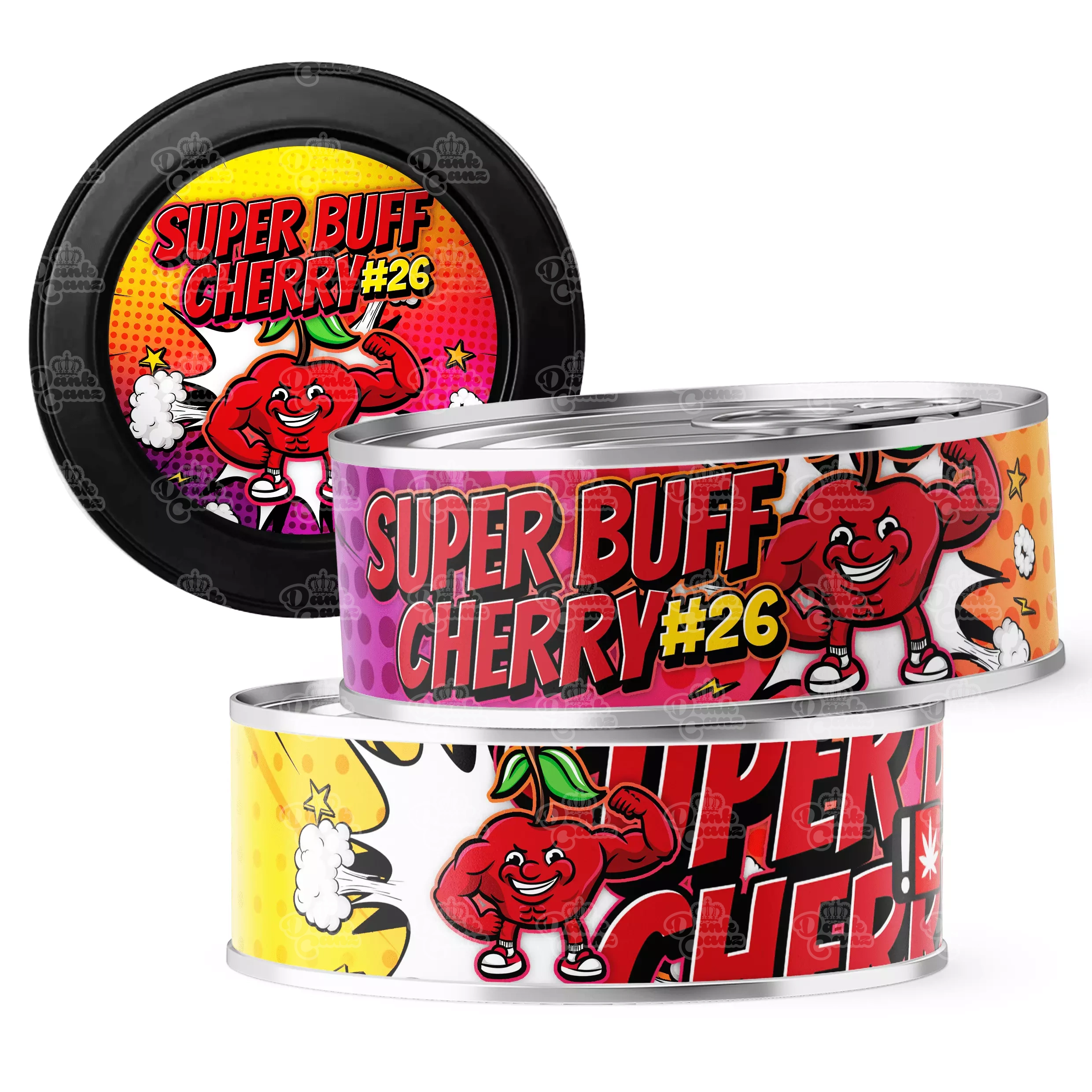 Super Buff Cherry 26 3.5g Self Seal Tins - DC Packaging Custom Cannabis Packaging