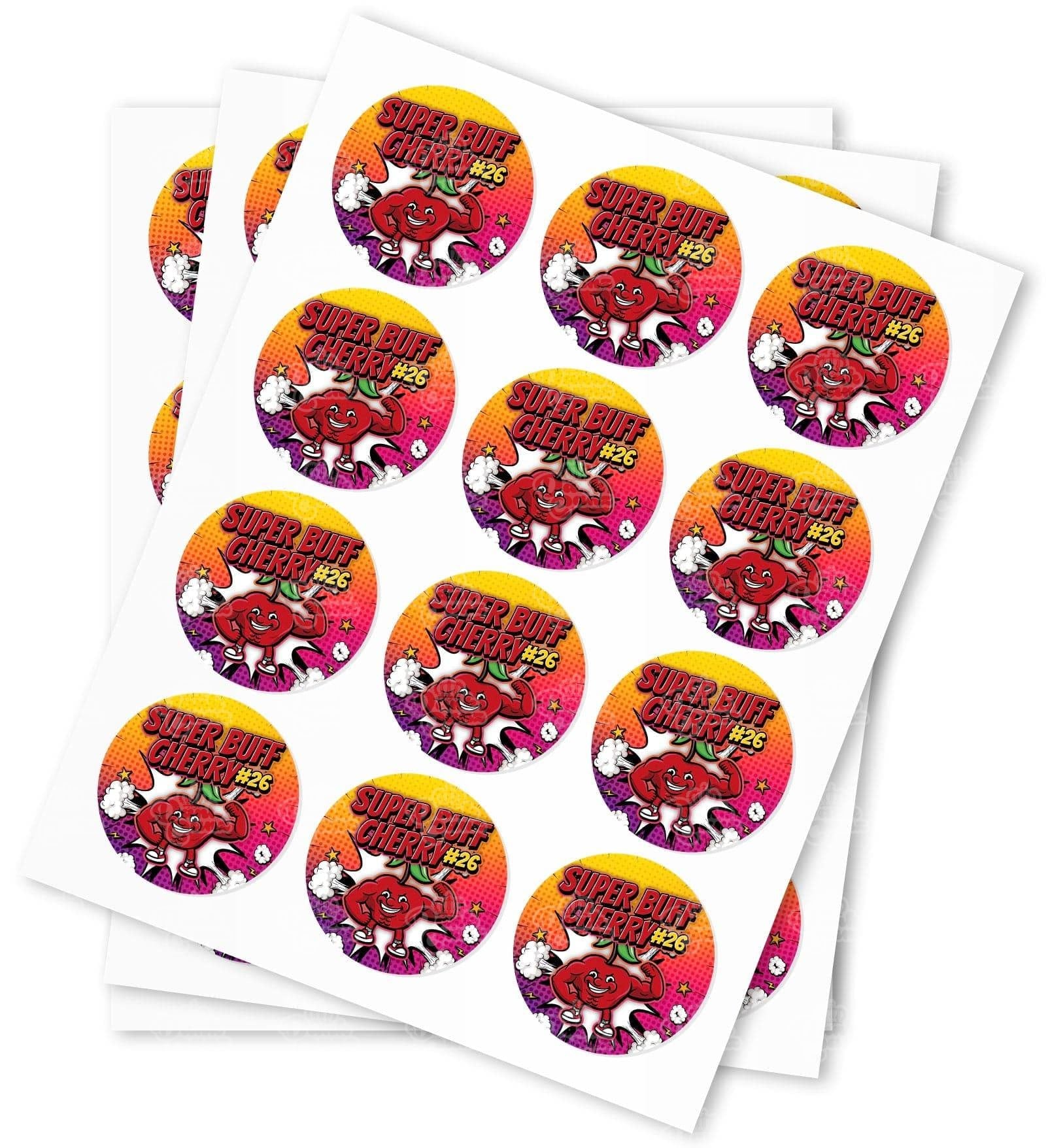 Super Buff Cherry 26 Strain Stickers - DC Packaging Custom Cannabis Packaging