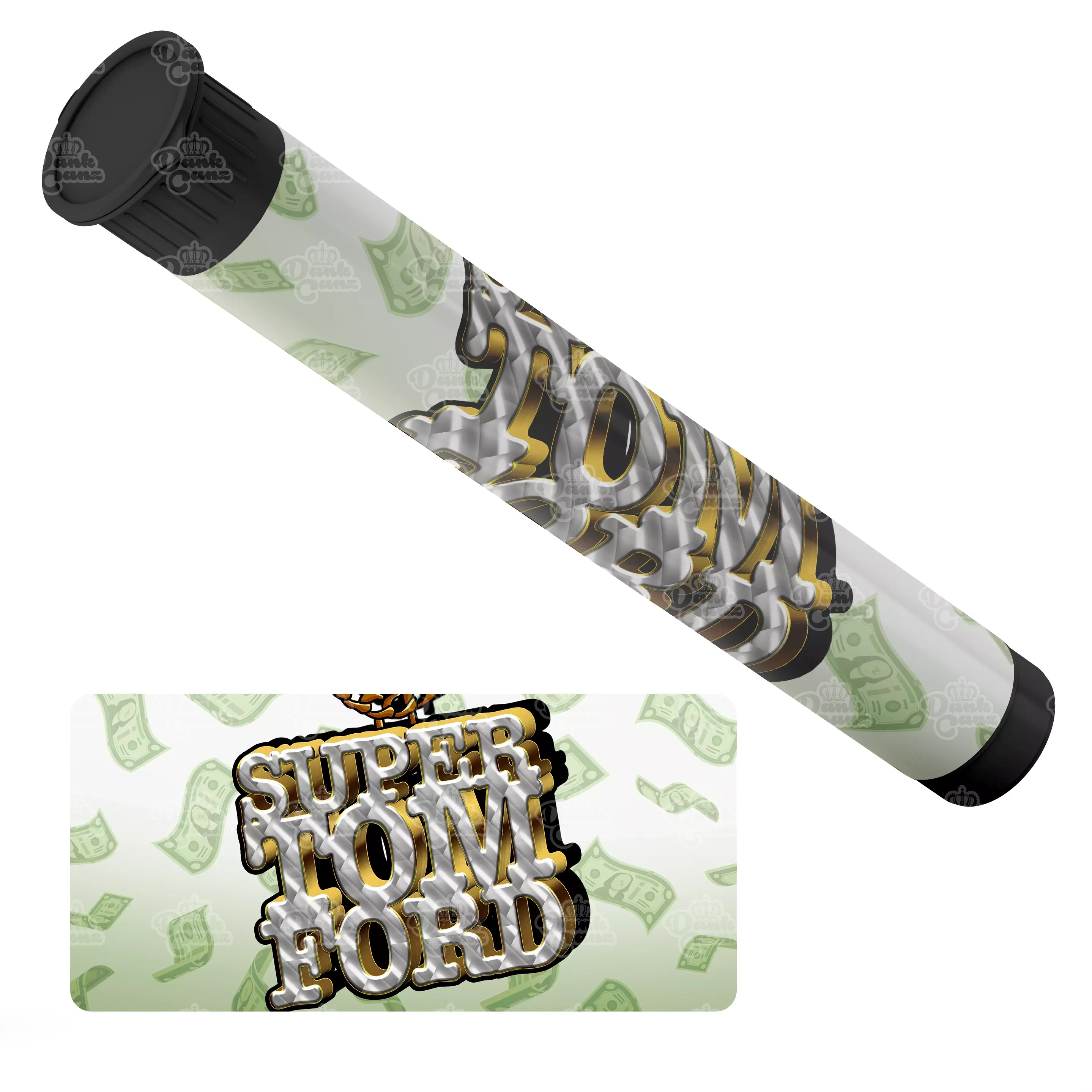 Super Tom Ford Pre Roll Tubes - Labelled - DC Packaging Custom Cannabis Packaging