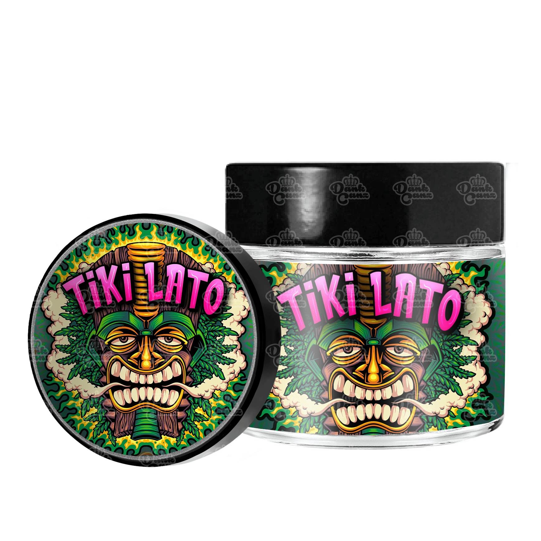 Tiki Lato 3.5g/60ml Glass Jars - Labelled - DC Packaging Custom Cannabis Packaging