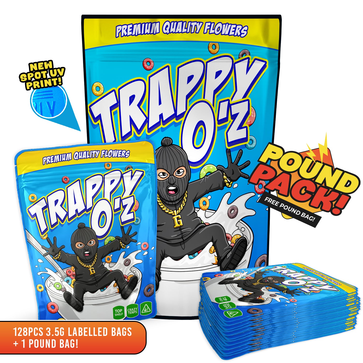 SPOT UV Trappy O'z Pound Pack Deal - DC Packaging Custom Cannabis Packaging