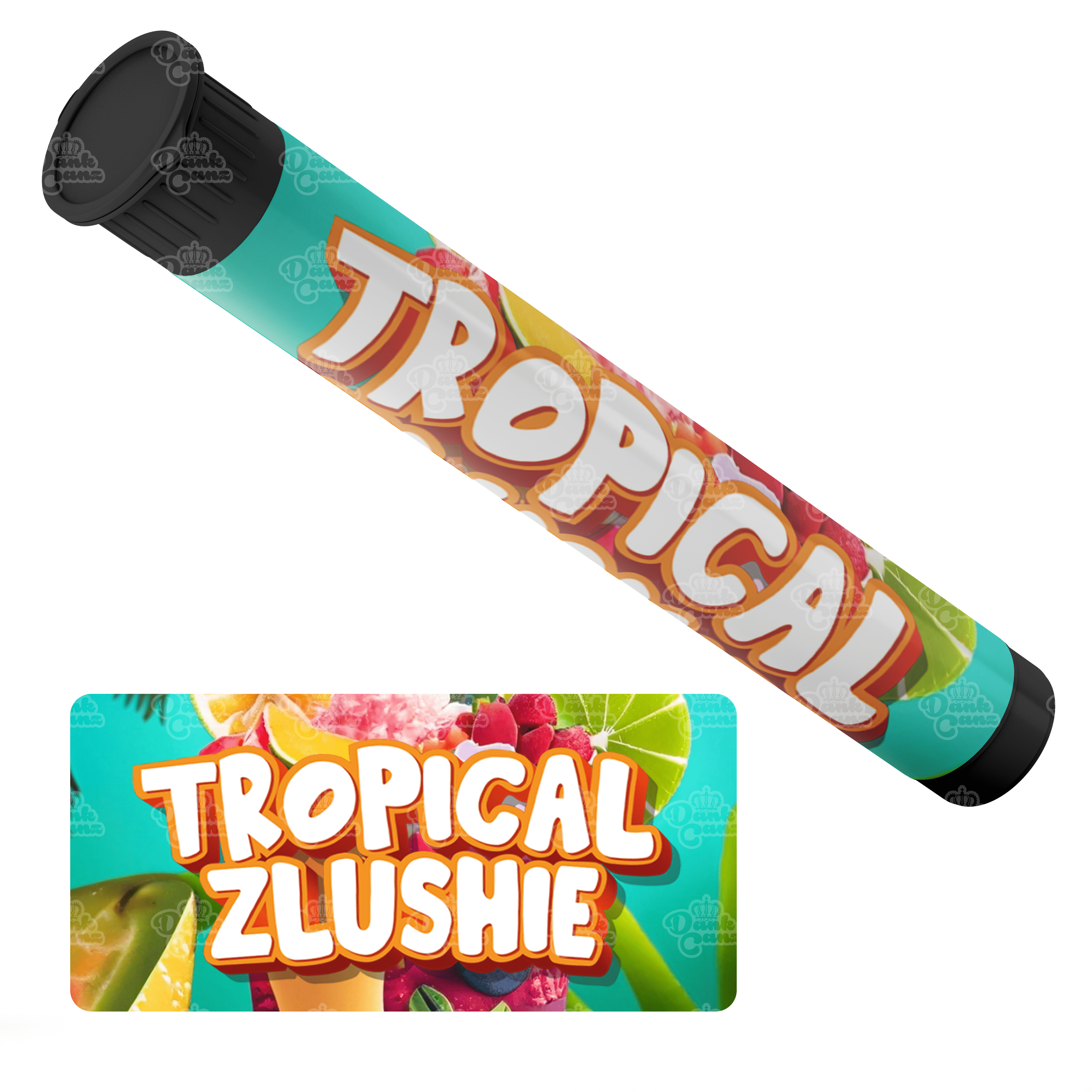 Tropical Zlushie Pre Roll Tubes - Labelled - DC Packaging Custom Cannabis Packaging