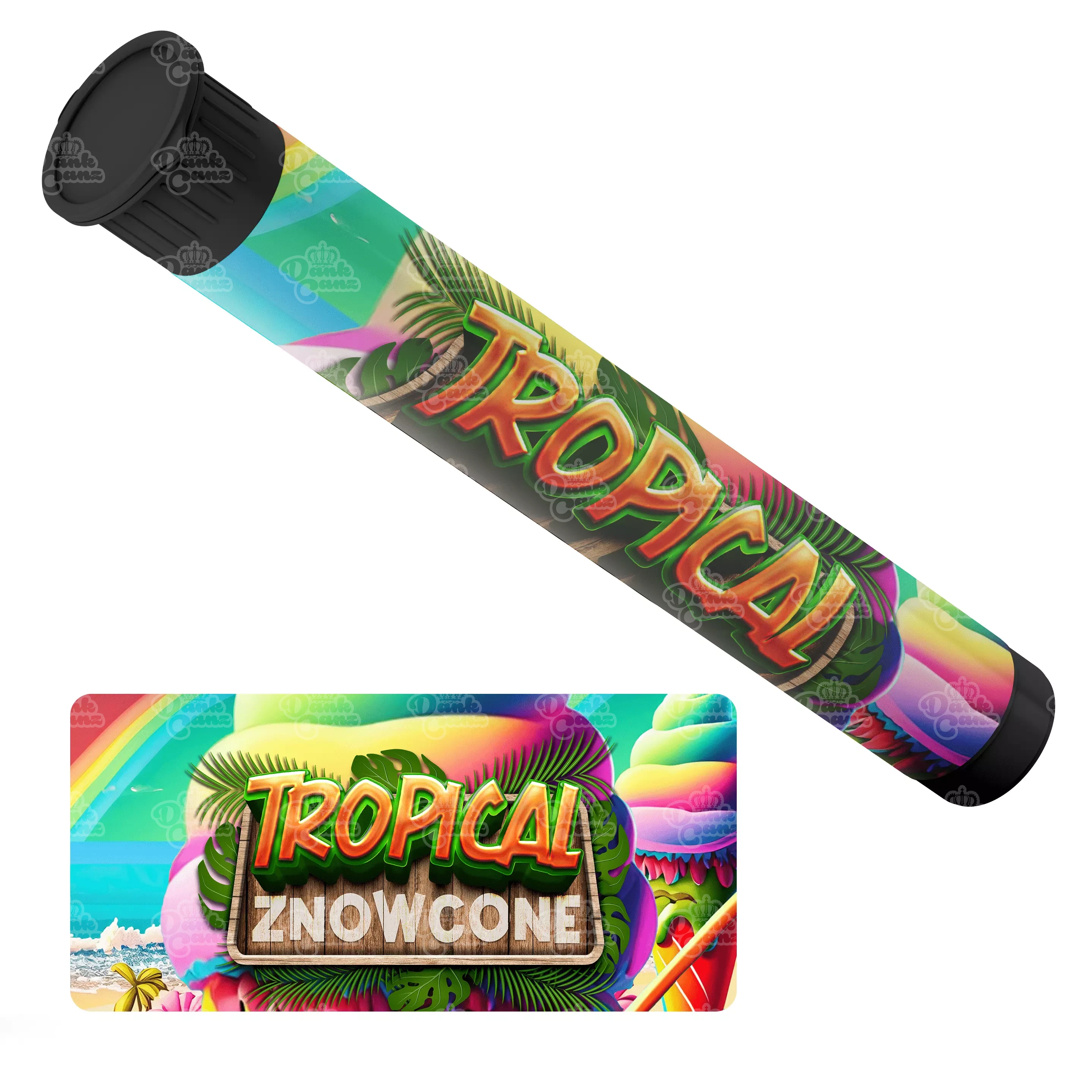 Tropical Znowcone Pre Roll Tubes - Labelled - DC Packaging Custom Cannabis Packaging