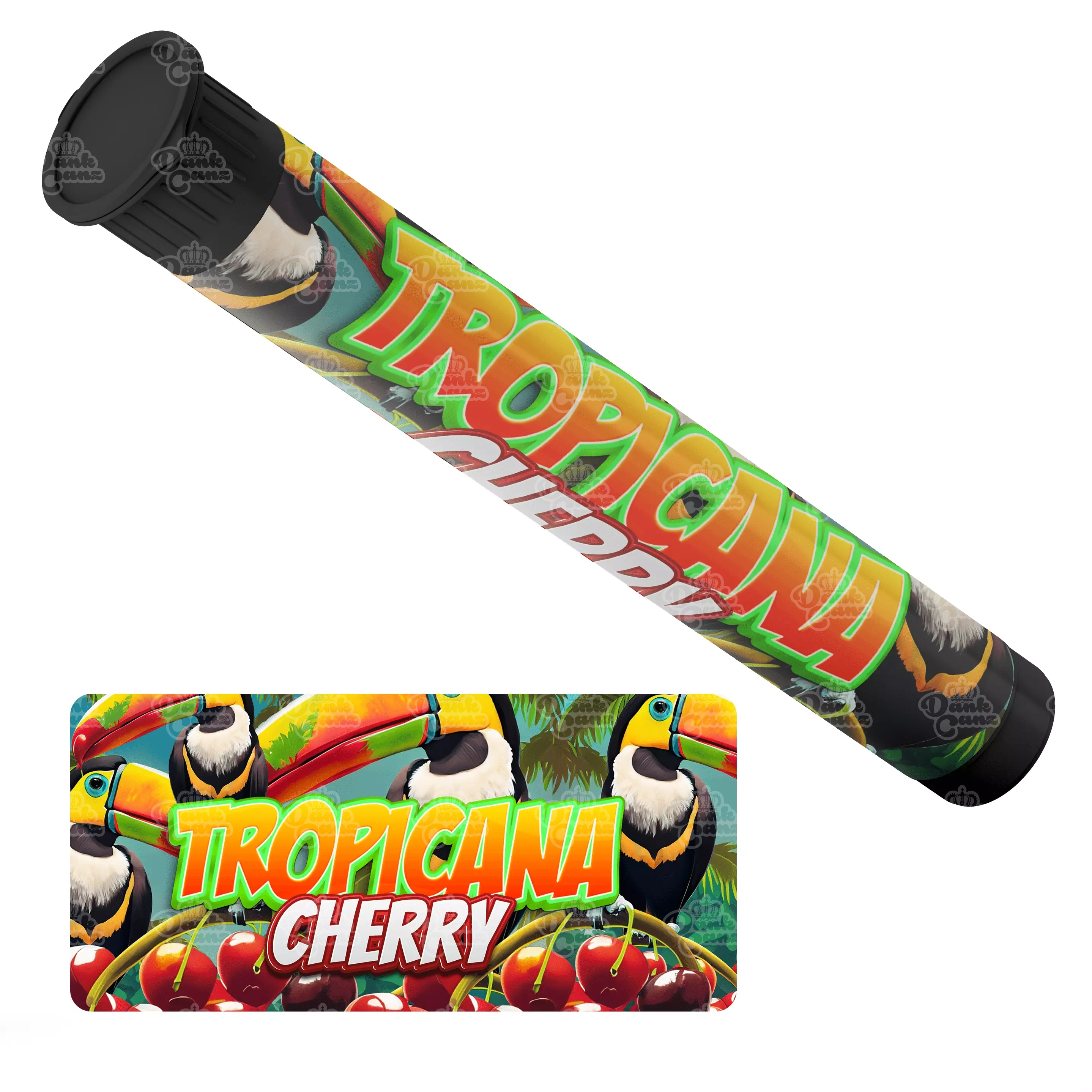 Tropicana Cherry Pre Roll Tubes - Labelled - DC Packaging Custom Cannabis Packaging