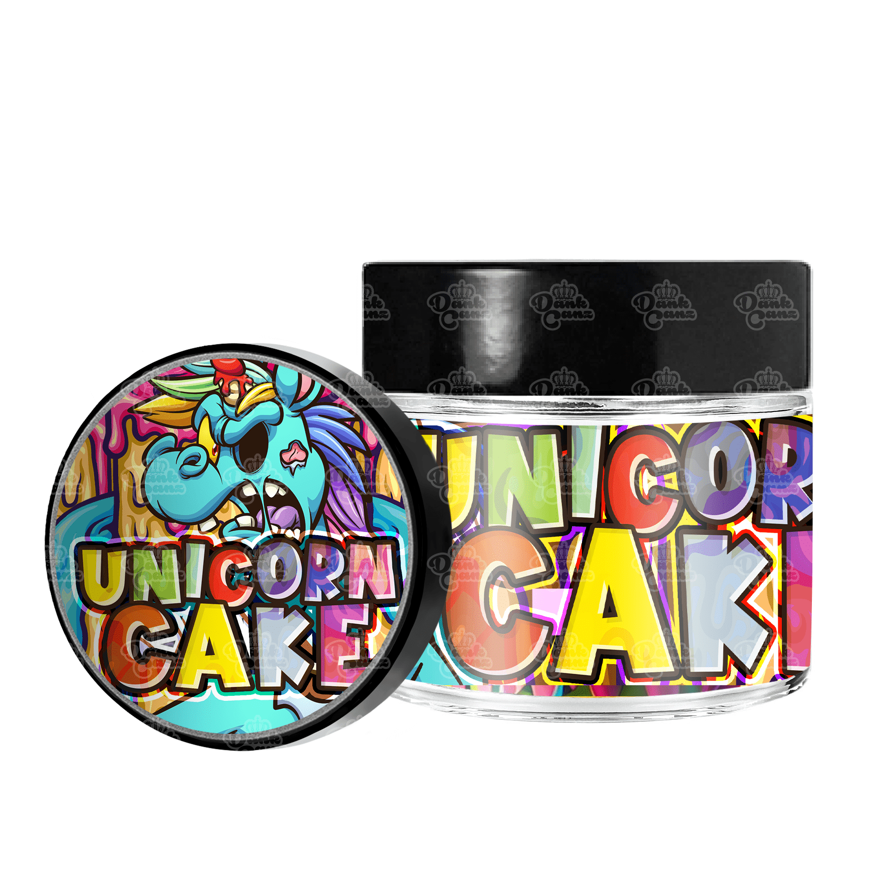 Unicorn Cake 3.5g/60ml Glass Jars - Labelled - DC Packaging Custom Cannabis Packaging