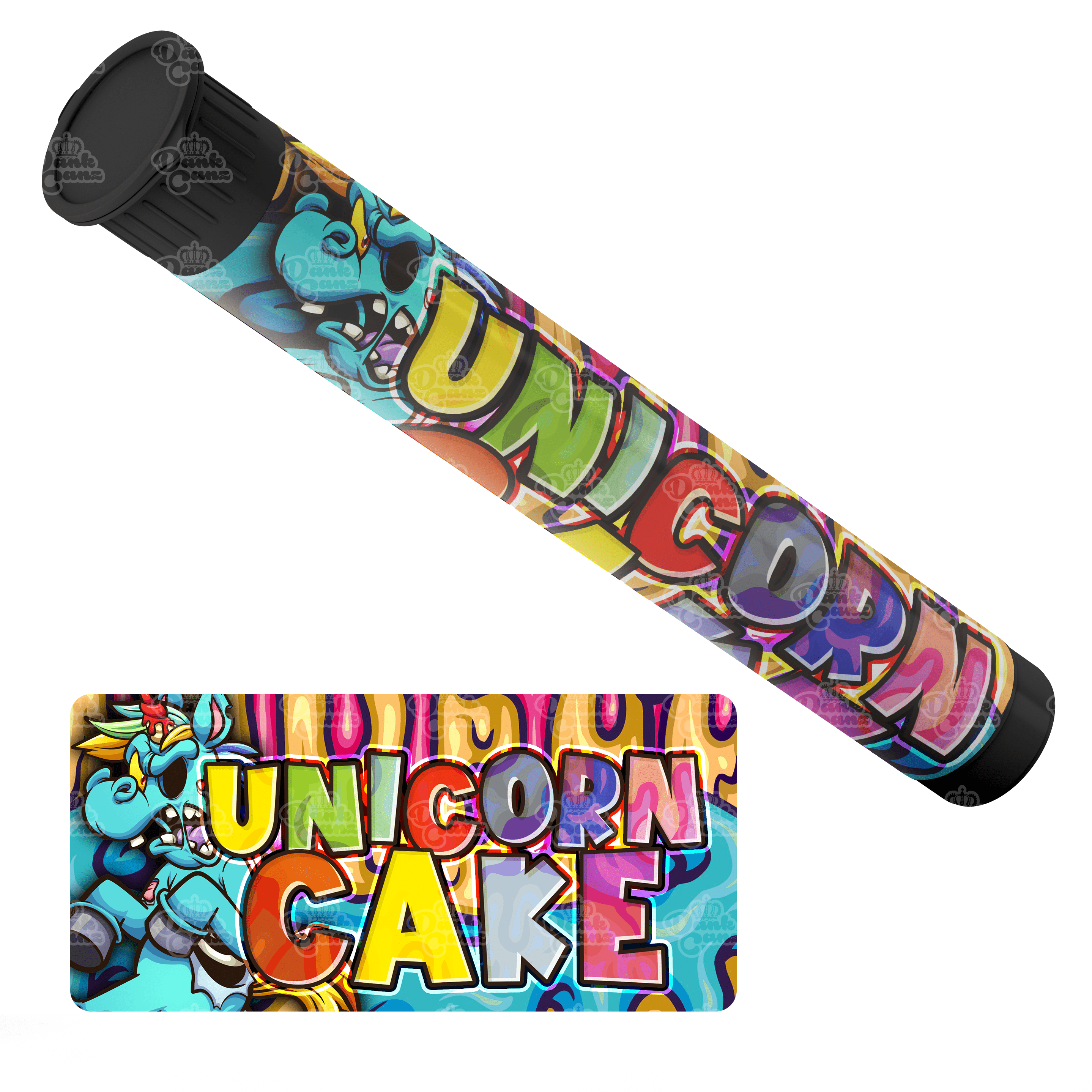 Unicorn Cake Pre Roll Tubes - Labelled - DC Packaging Custom Cannabis Packaging